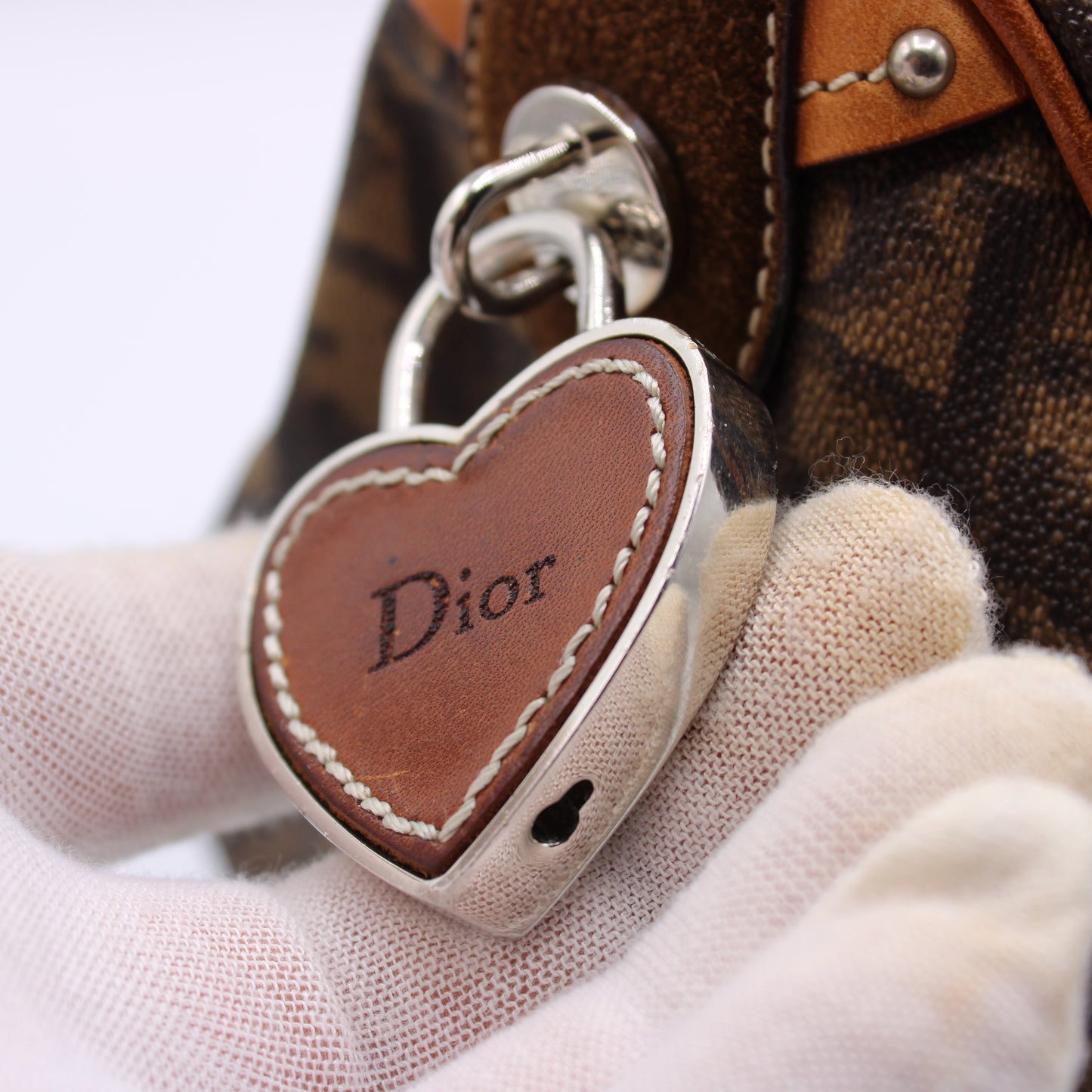 Christian Dior Monogram Romantique Barrel Brown Satchel Bag Vintage