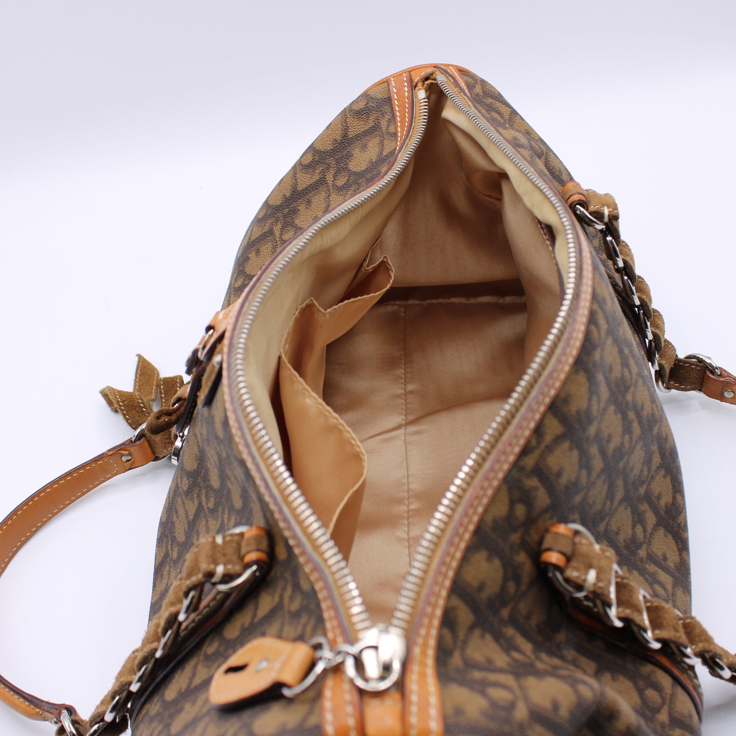Christian Dior Monogram Romantique Barrel Brown Satchel Bag Vintage