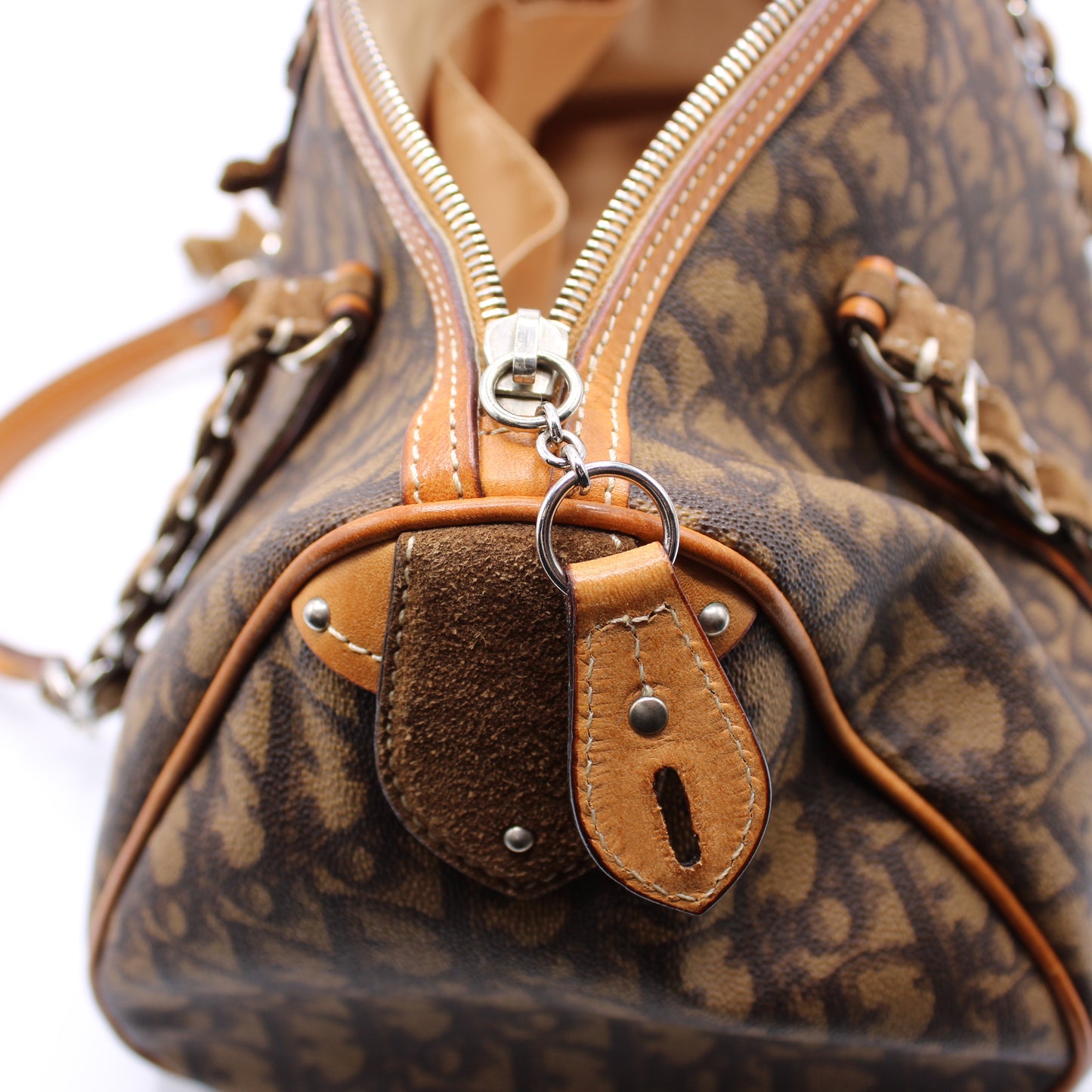 Christian Dior Monogram Romantique Barrel Brown Satchel Bag Vintage