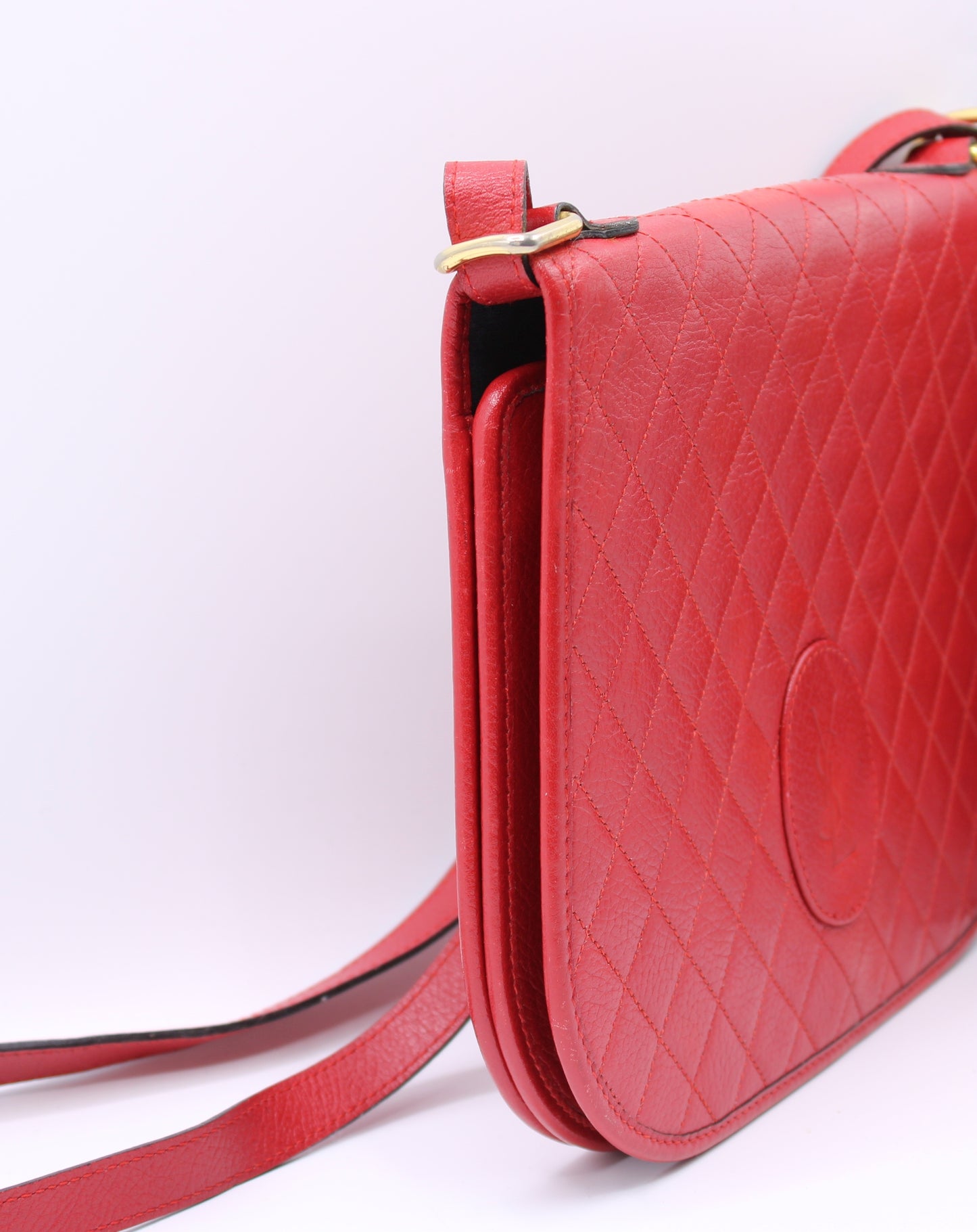 Yves Saint Laurent Red Quilted Leather Crossbody Bag Vintage