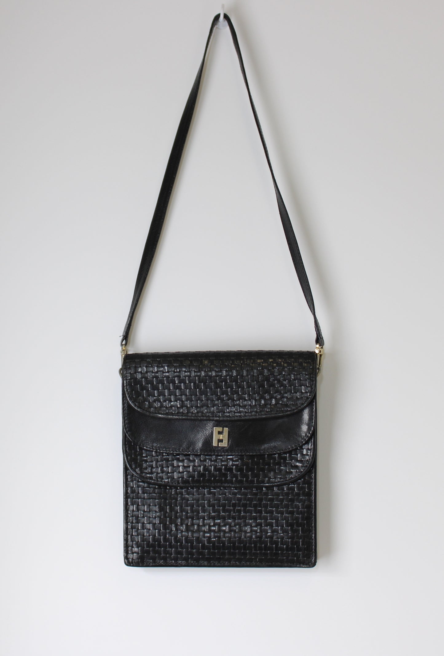 Fendi Black Woven Leather Multi-Pocket Shoulder Bag