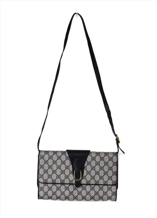Gucci Navy GG Canvas and Leather Convertible Clutch Crossbody Bag ful view