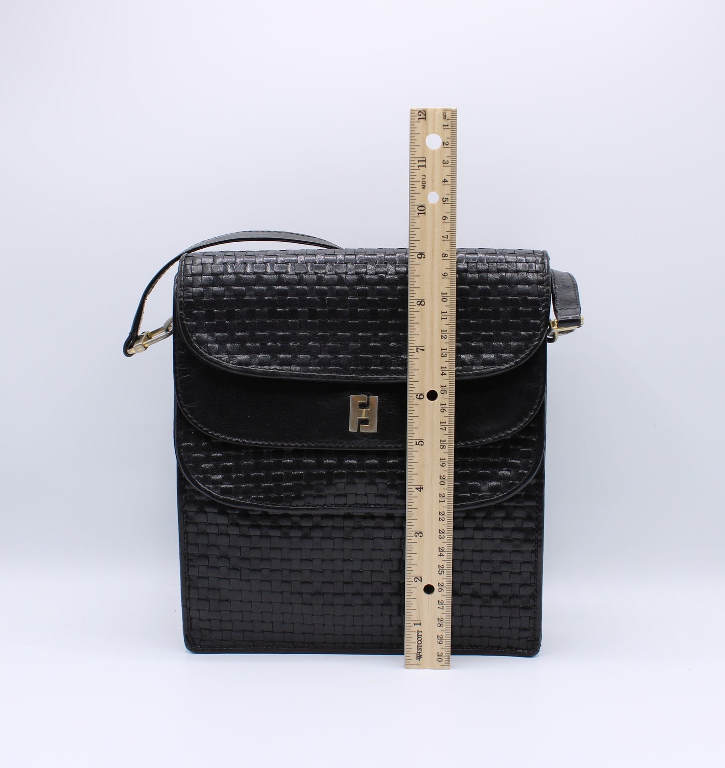 Fendi Black Woven Leather Multi-Pocket Shoulder Bag