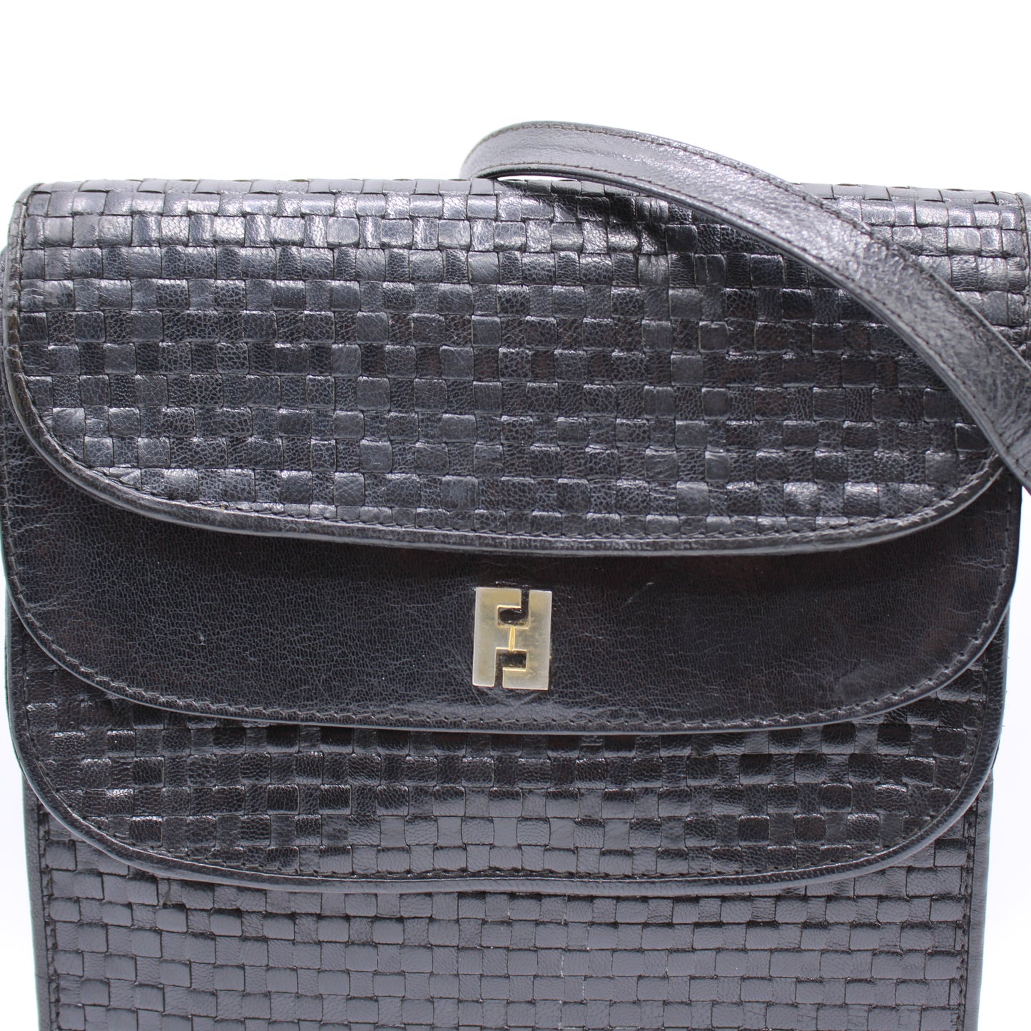 Fendi Black Woven Leather Multi-Pocket Shoulder Bag
