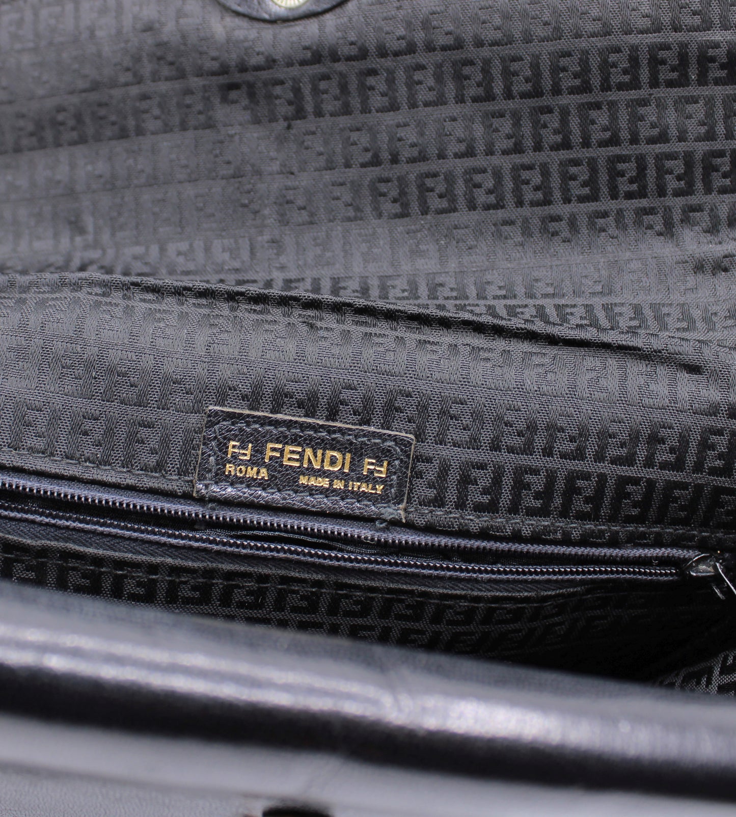 Fendi Black Woven Leather Multi-Pocket Shoulder Bag