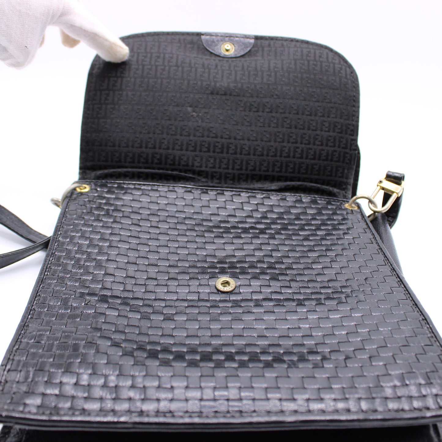 Fendi Black Woven Leather Multi-Pocket Shoulder Bag