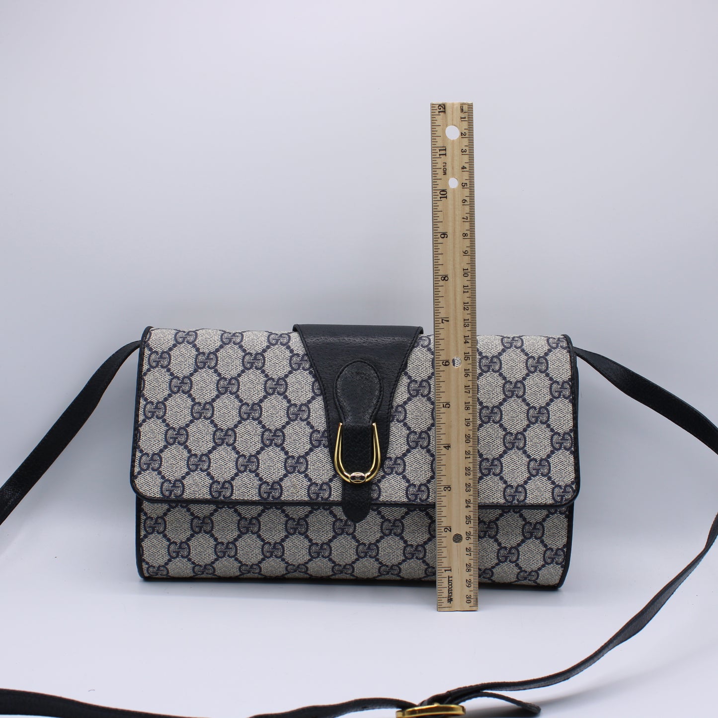 Gucci Navy GG Canvas Leather Convertible Clutch Crossbody Bag Vintage