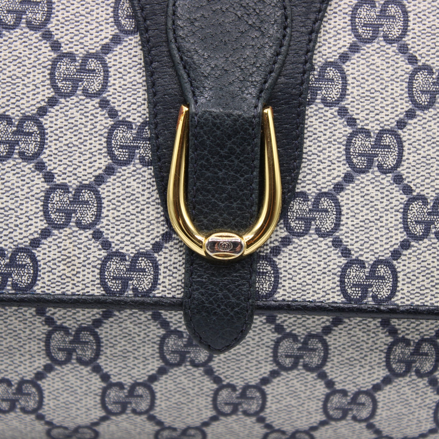 Gucci Navy GG Canvas Leather Convertible Clutch Crossbody Bag Vintage