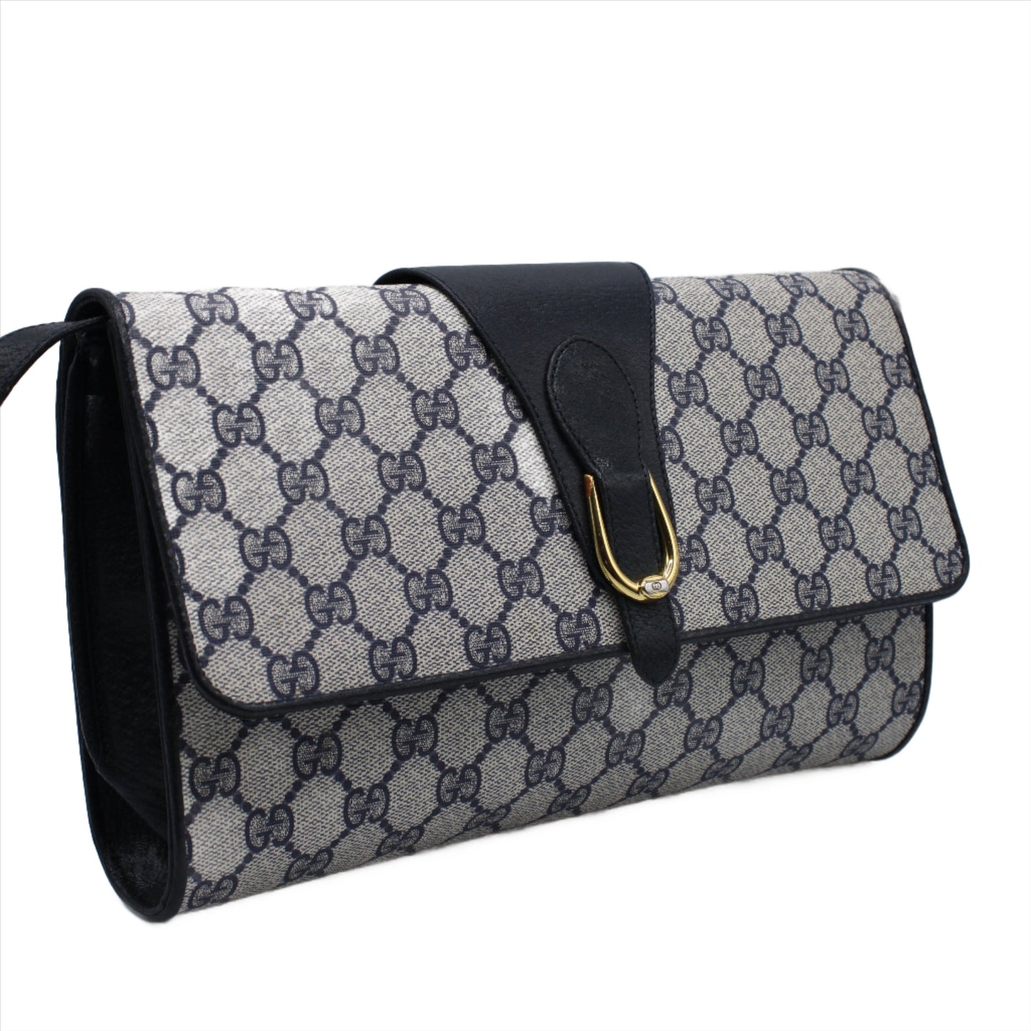 Gucci Navy GG Canvas and Leather Convertible Clutch Crossbody Bag side