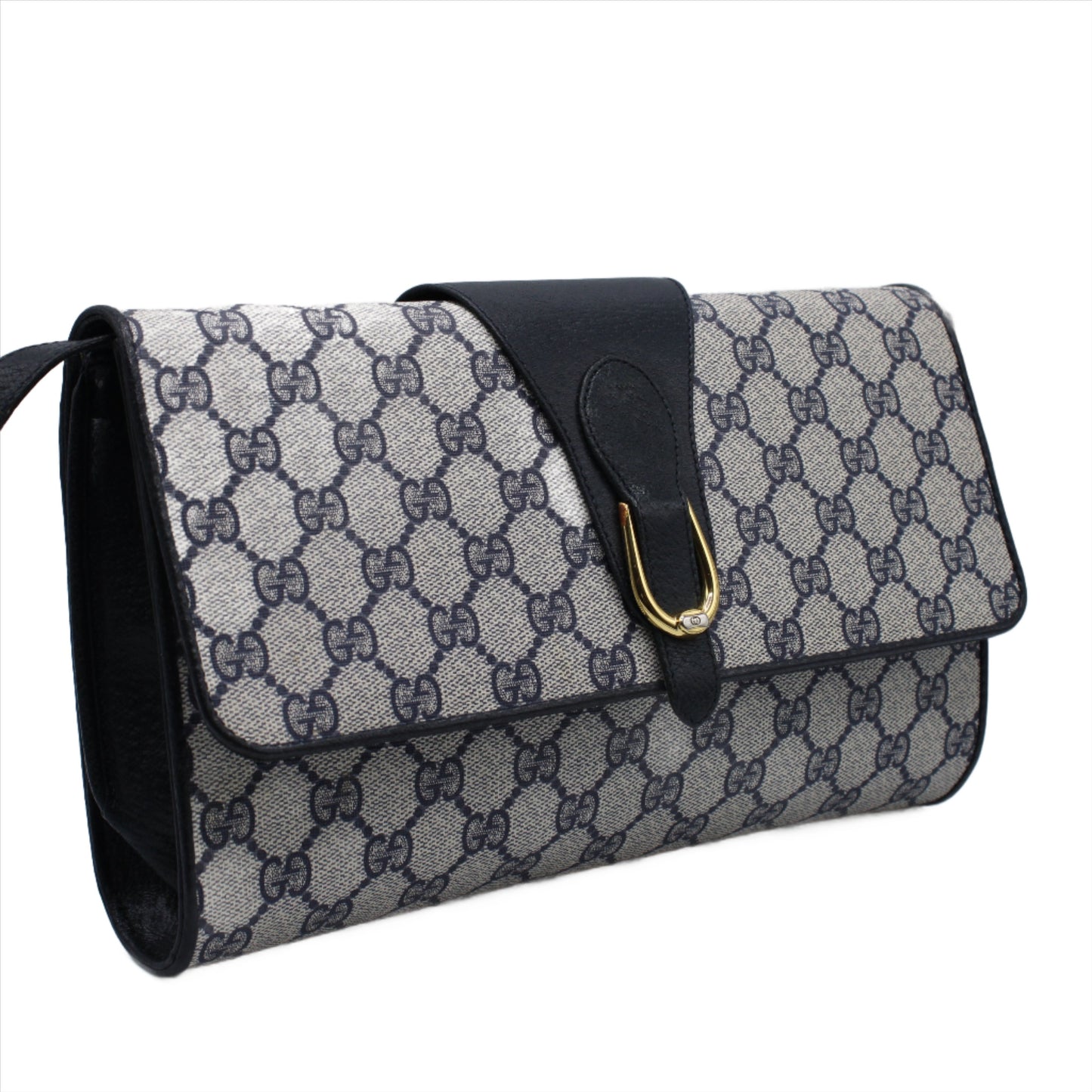 Gucci Navy GG Canvas and Leather Convertible Clutch Crossbody Bag side 
