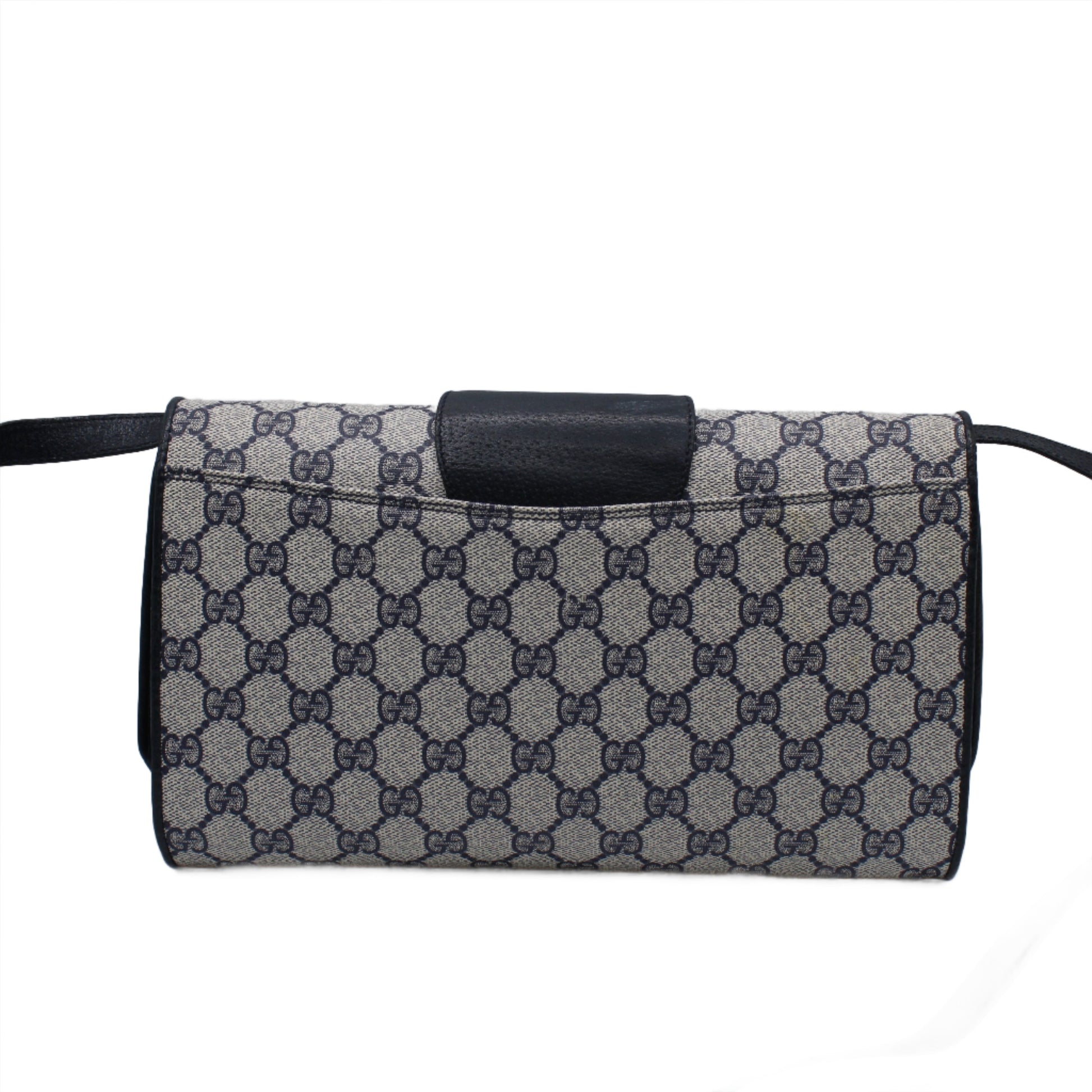 Gucci Navy GG Canvas and Leather Convertible Clutch Crossbody Bag back 