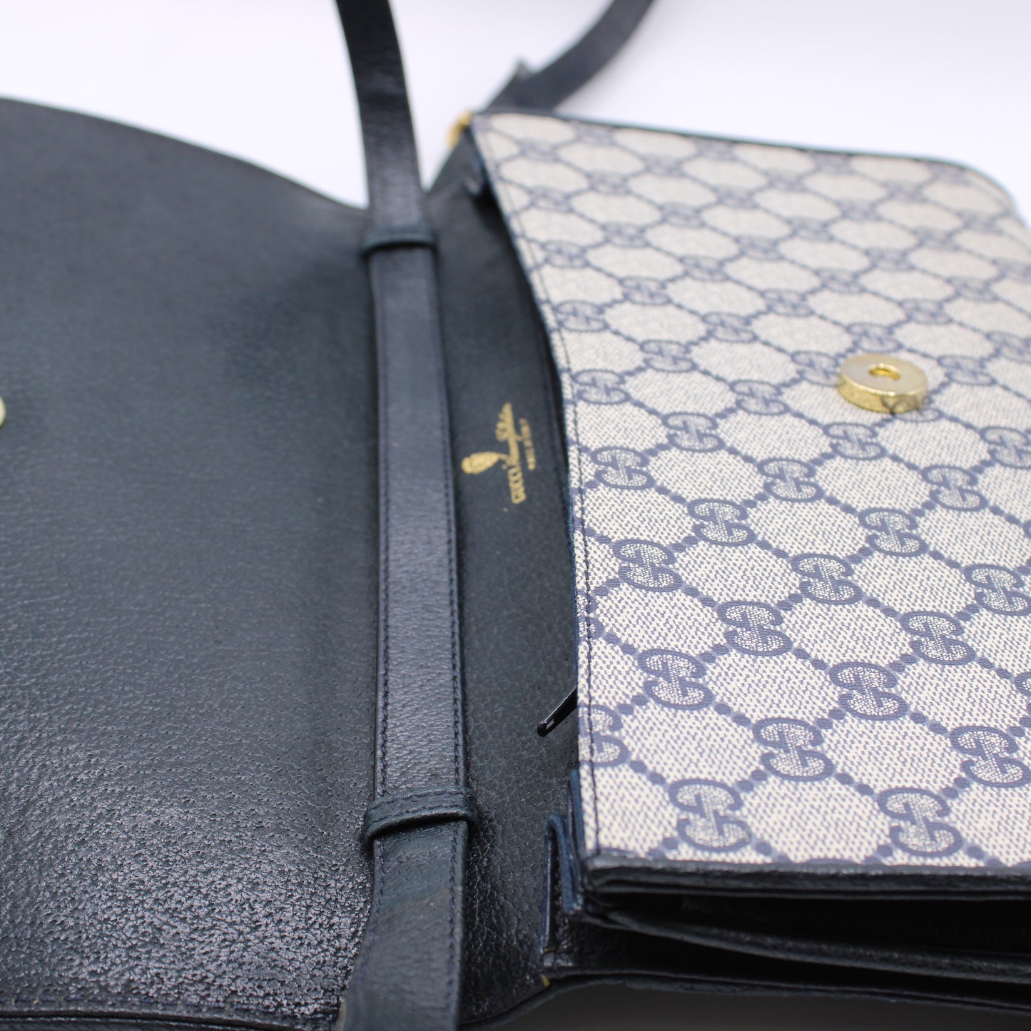 Gucci Navy GG Canvas Leather Convertible Clutch Crossbody Bag Vintage