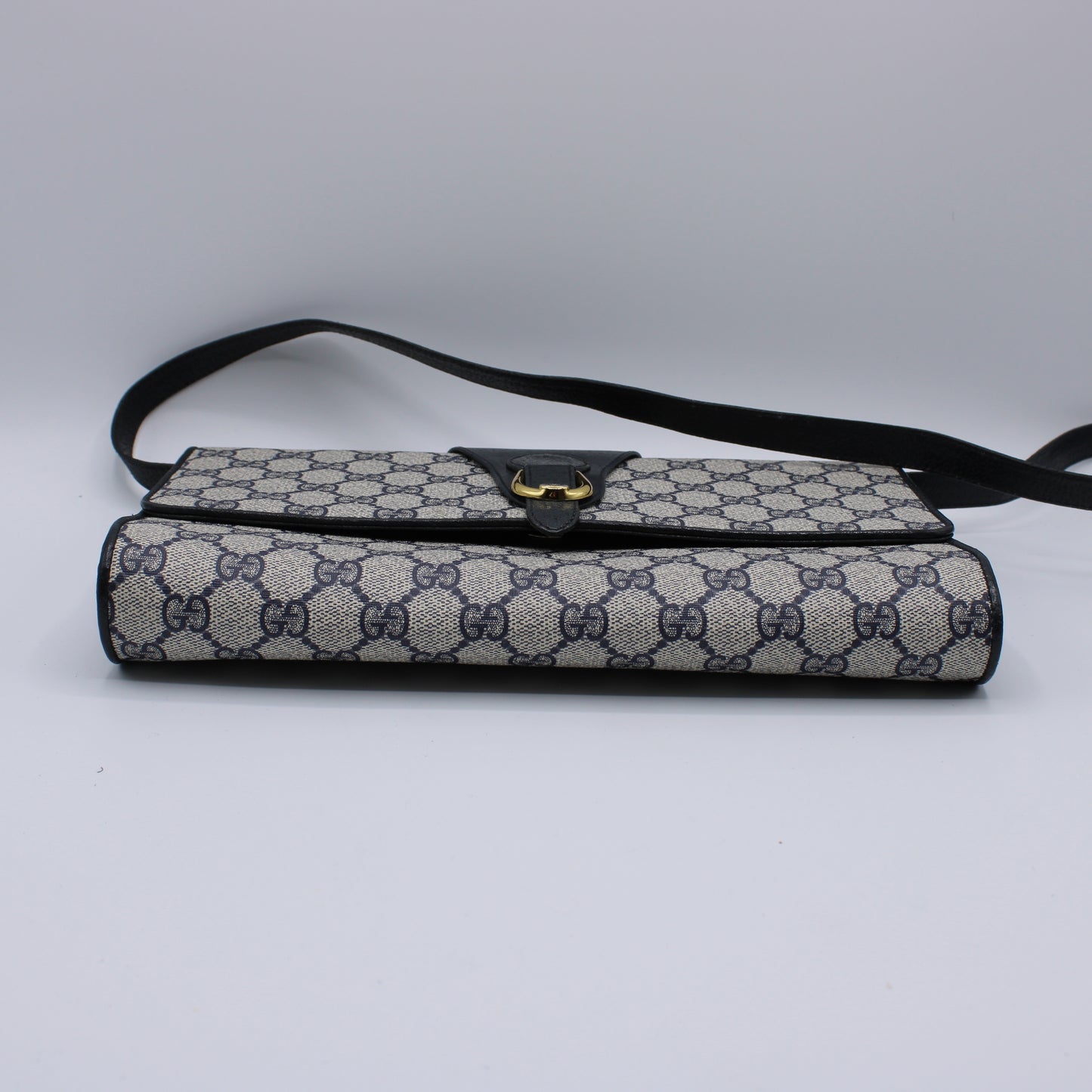 Gucci Navy GG Canvas Leather Convertible Clutch Crossbody Bag Vintage