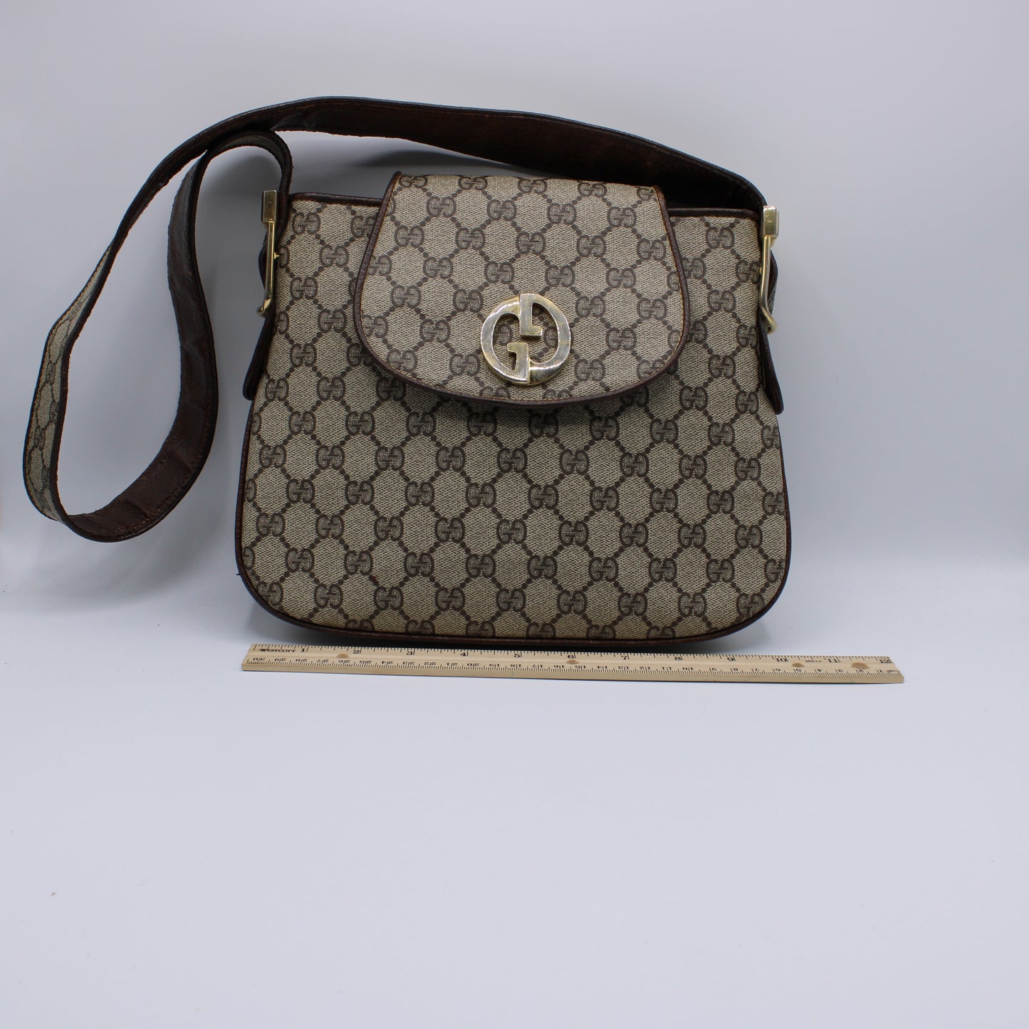 Gucci GG Canvas and Leather Flap Shoulder Bag Vintage