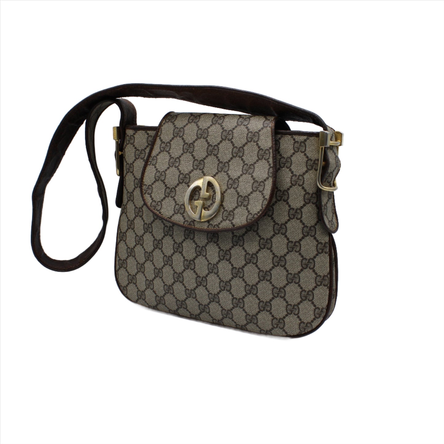 Gucci GG Canvas and Leather Flap Shoulder Bag Vintage