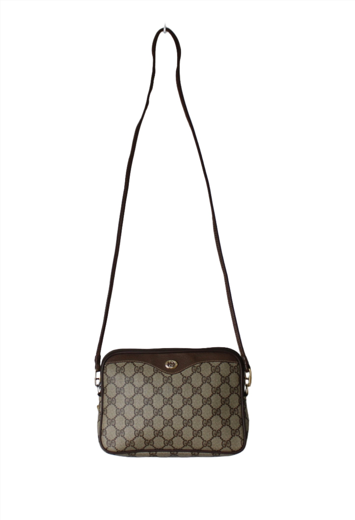 Gucci Ophidia GG Brown Crossbody Bag Leather Trim Vintage