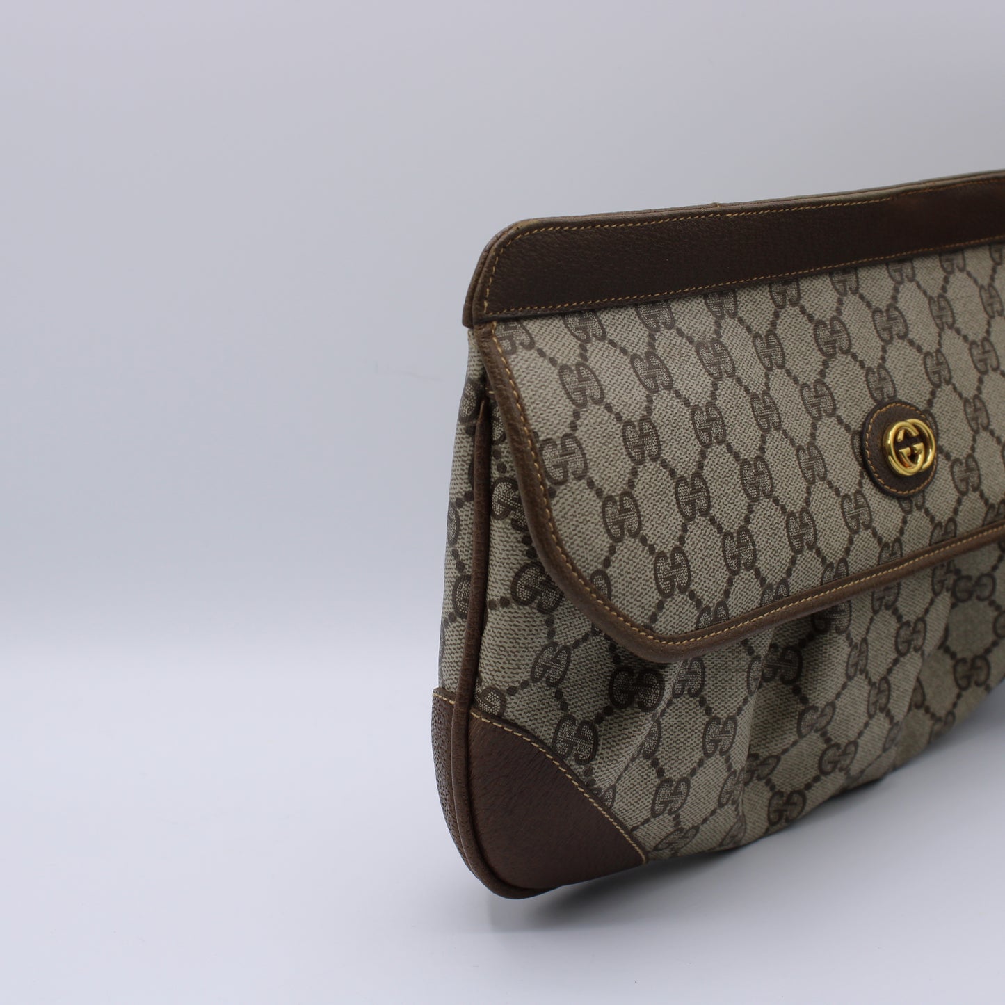 Gucci Ophidia GG Monogram Brown Canvas and Leather Clutch Bag Vintage
