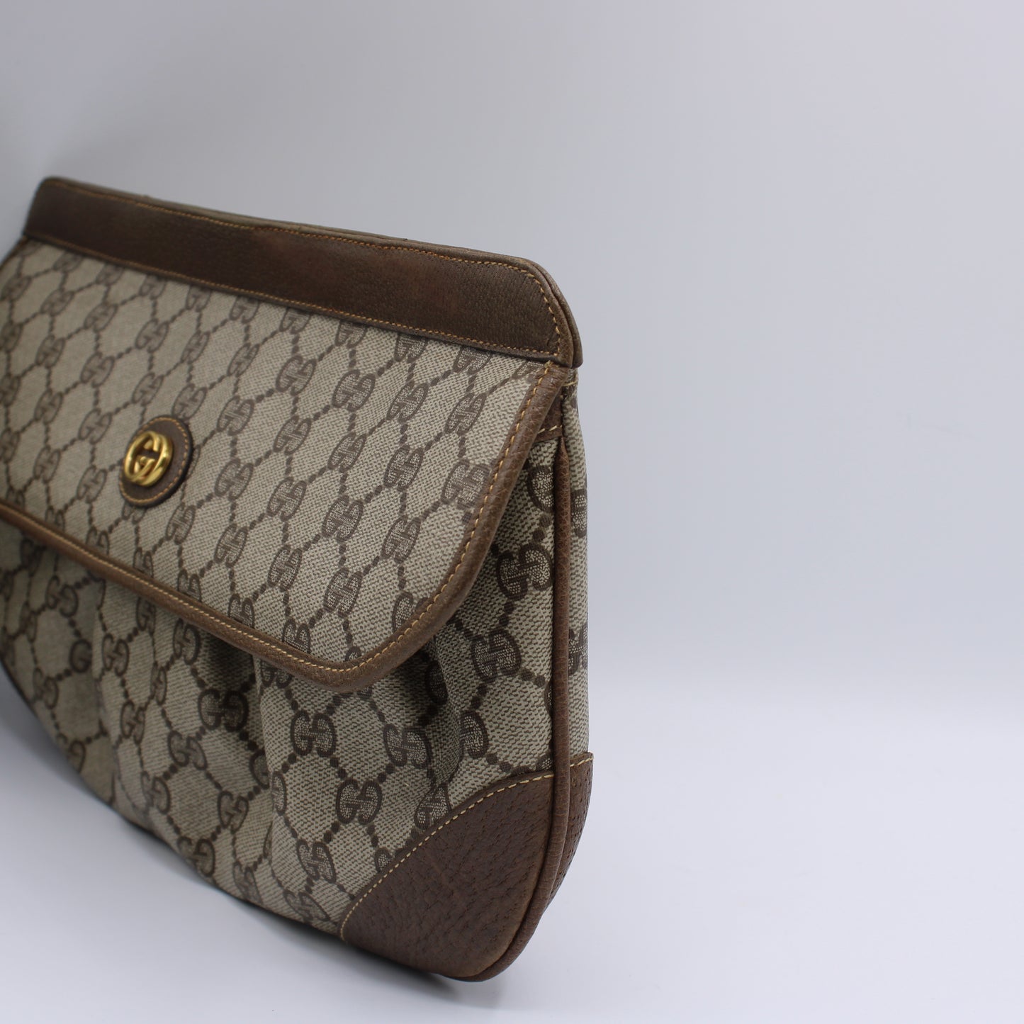 Gucci Ophidia GG Monogram Brown Canvas and Leather Clutch Bag Vintage