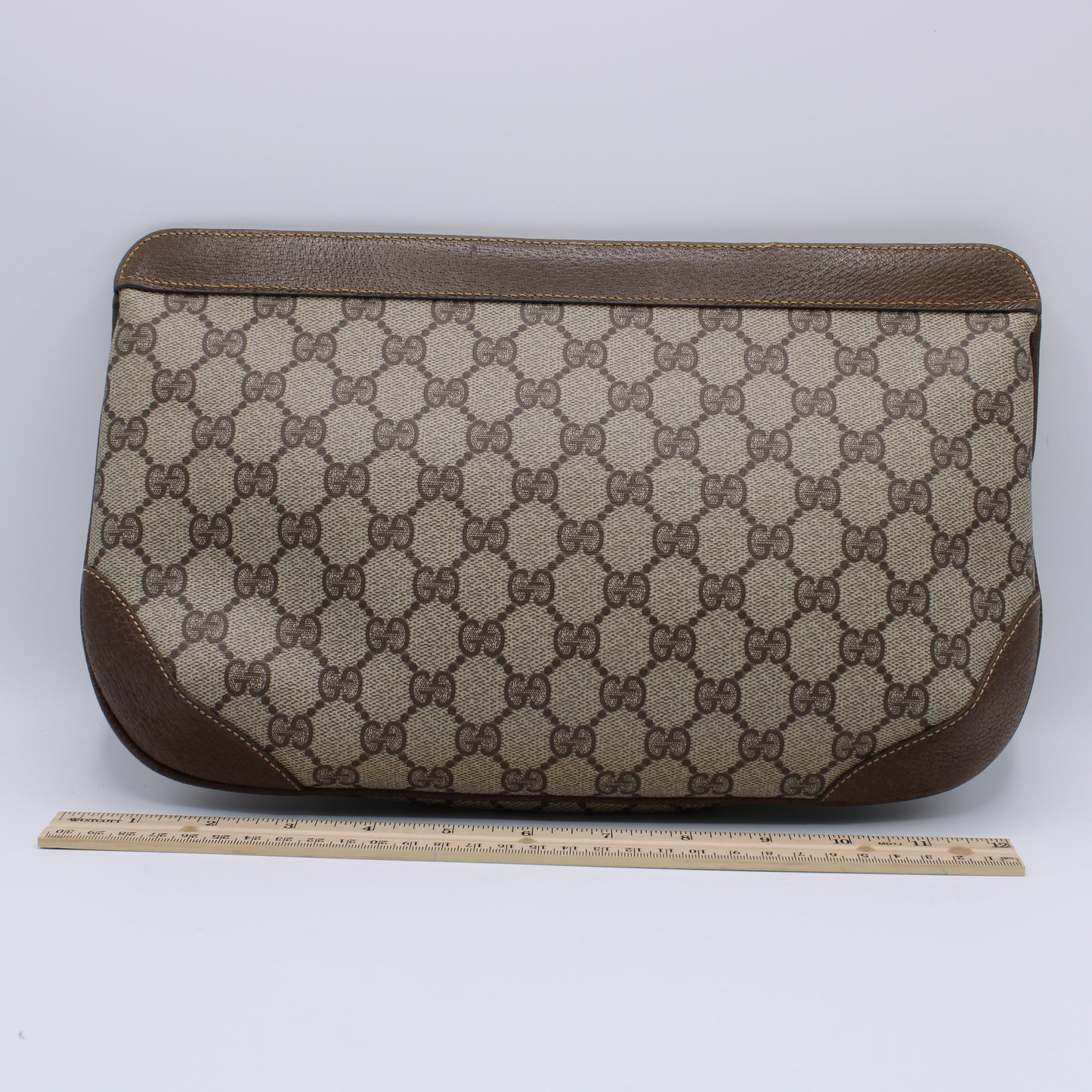 Gucci Ophidia GG Monogram Brown Canvas and Leather Clutch Bag Vintage
