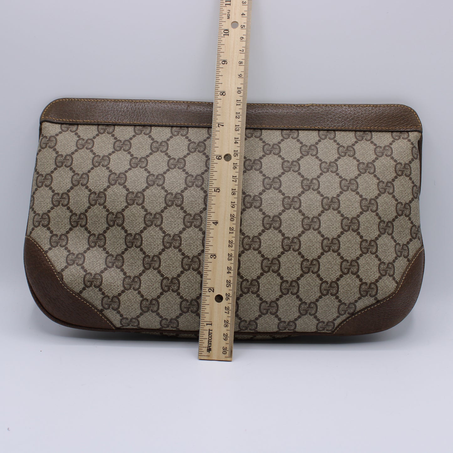 Gucci Ophidia GG Monogram Brown Canvas and Leather Clutch Bag Vintage
