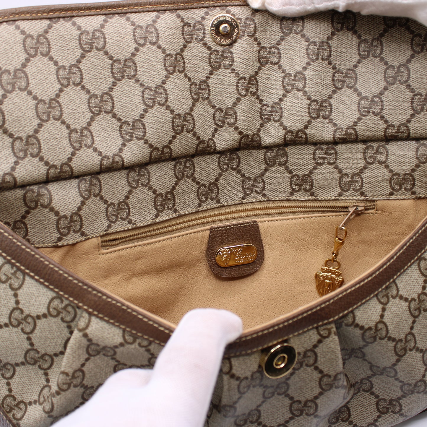Gucci Ophidia GG Monogram Brown Canvas and Leather Clutch Bag Vintage