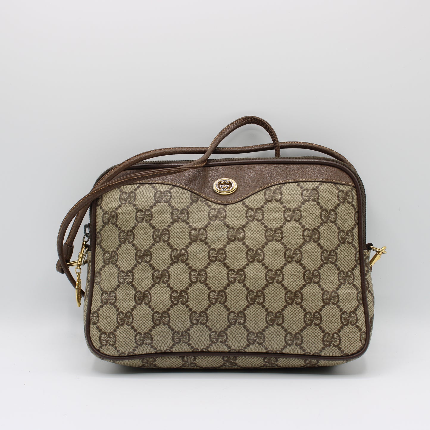 Gucci Ophidia GG Brown Crossbody Bag Leather Trim Vintage