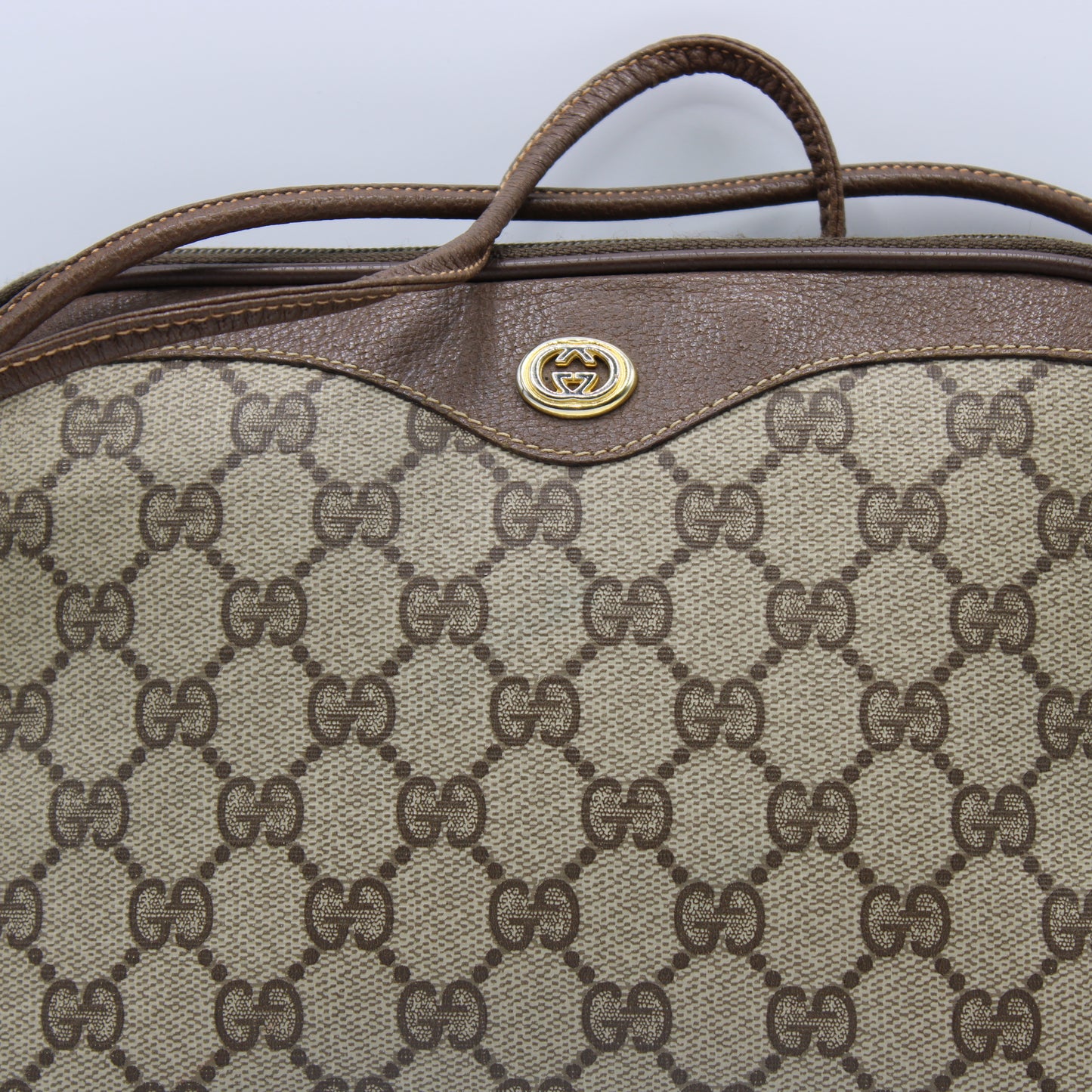 Gucci Ophidia GG Brown Crossbody Bag Leather Trim Vintage