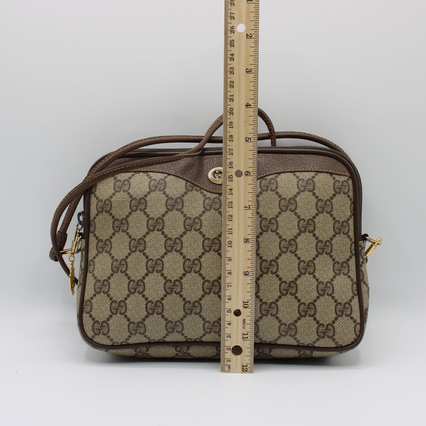 Gucci Ophidia GG Brown Crossbody Bag Leather Trim Vintage