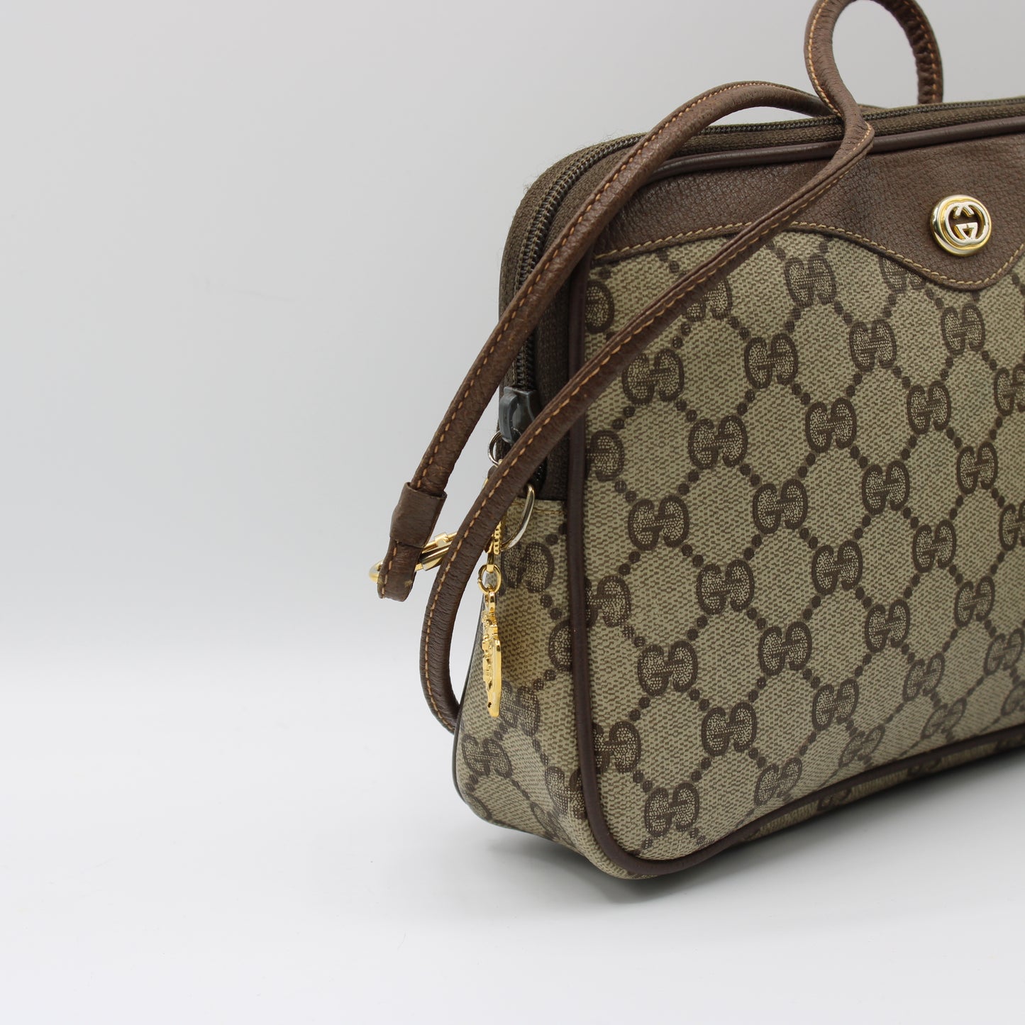 Gucci Ophidia GG Brown Crossbody Bag Leather Trim Vintage