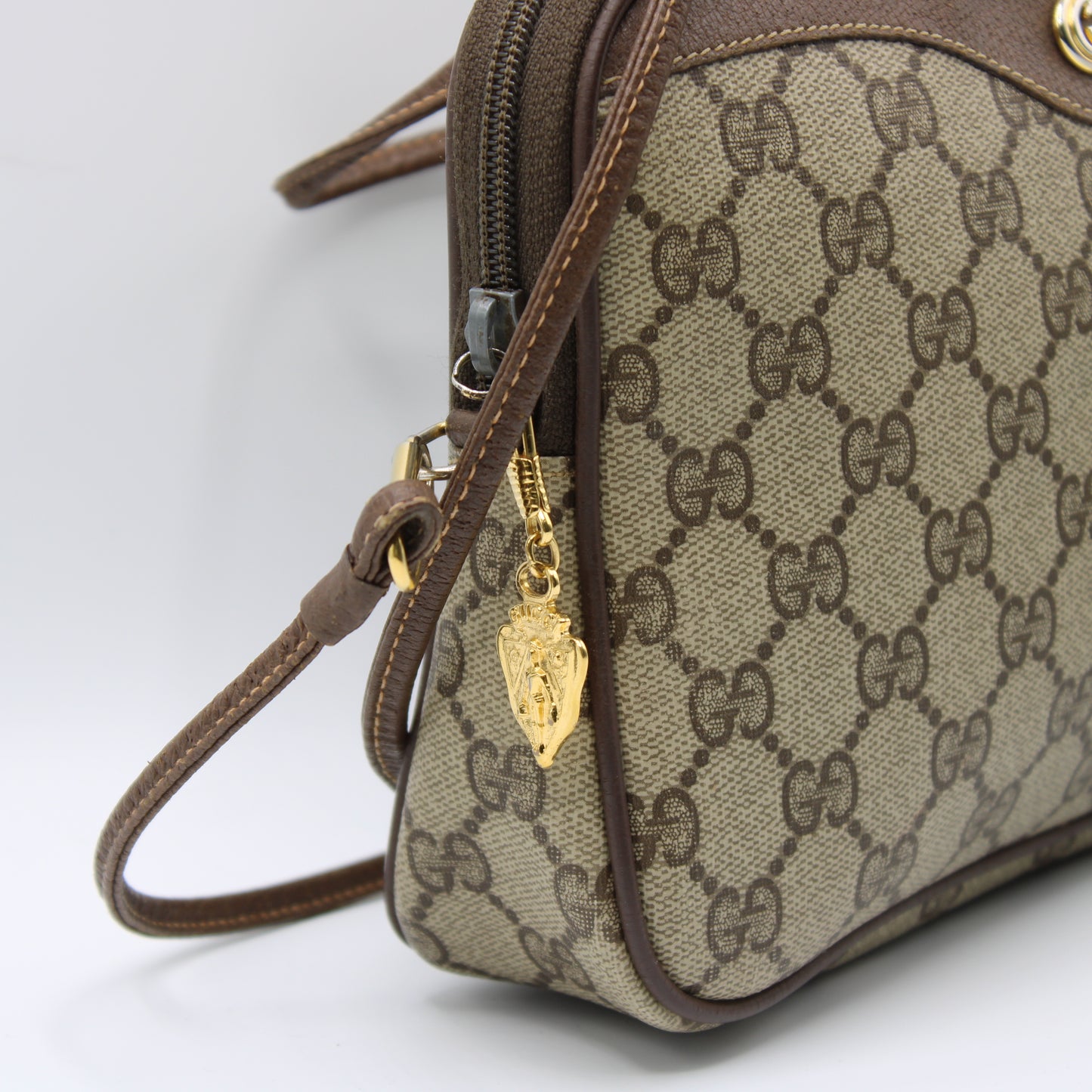 Gucci Ophidia GG Brown Crossbody Bag Leather Trim Vintage