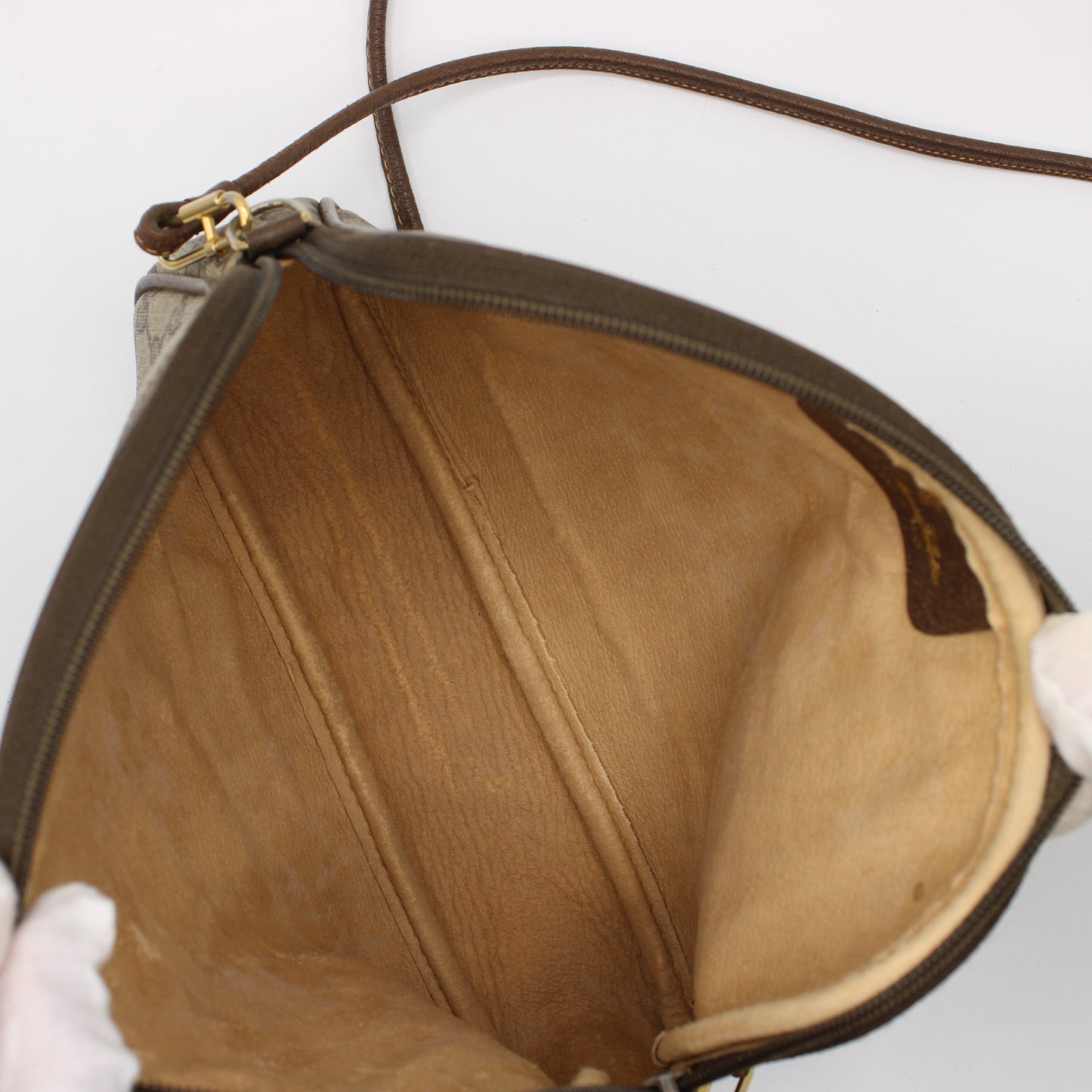 Gucci Ophidia GG Brown Crossbody Bag Leather Trim Vintage