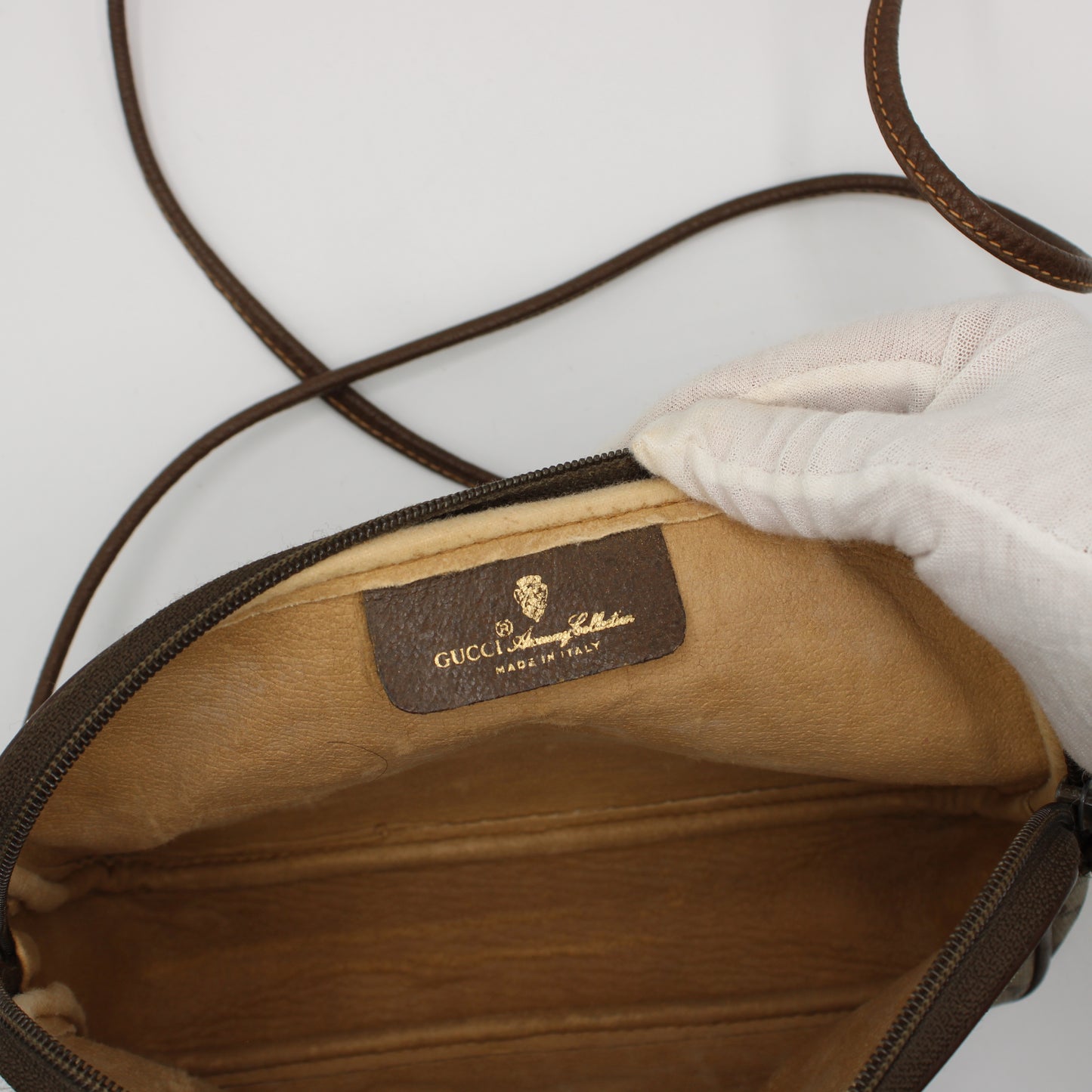 Gucci Ophidia GG Brown Crossbody Bag Leather Trim Vintage