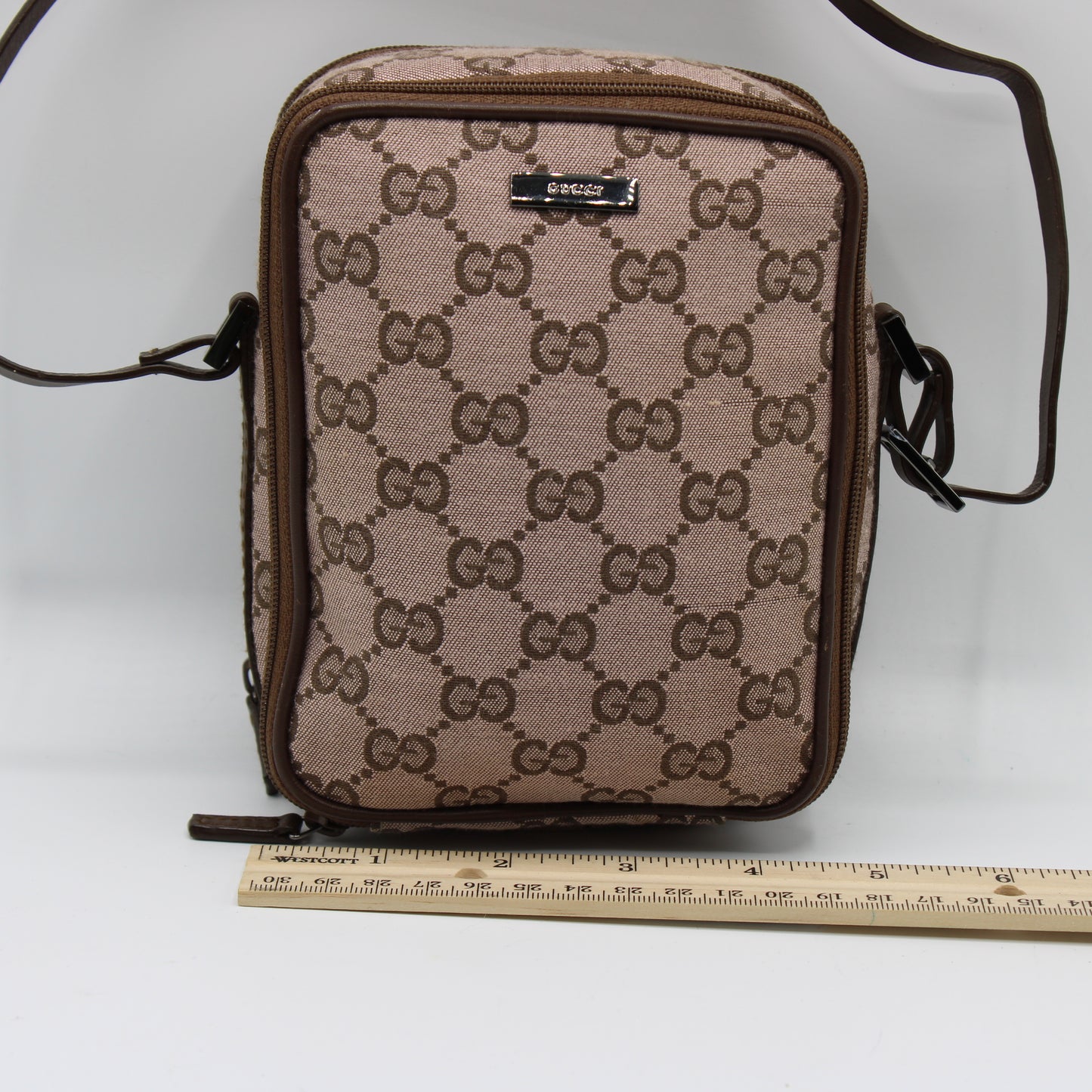 Gucci GG Pink Hue Supreme Canvas Pouch Bag on Leather Strap Vintage