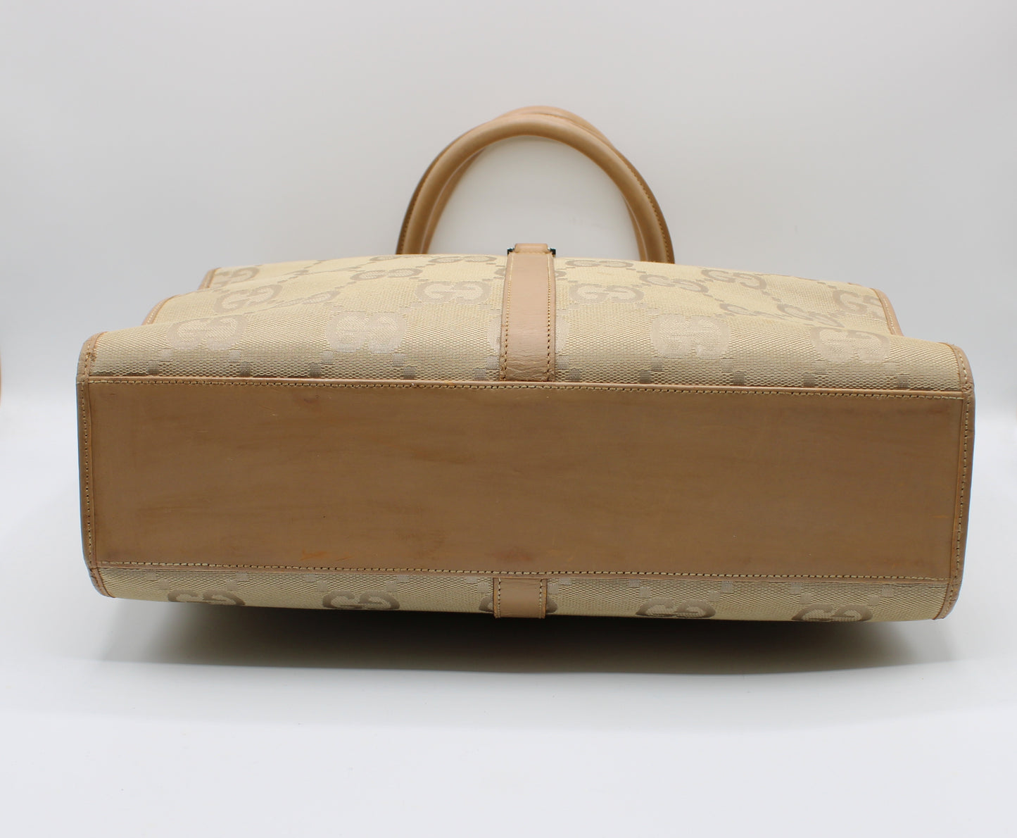 Gucci Jackie 1961 Beige Leather Trim Tote Bag Vintage