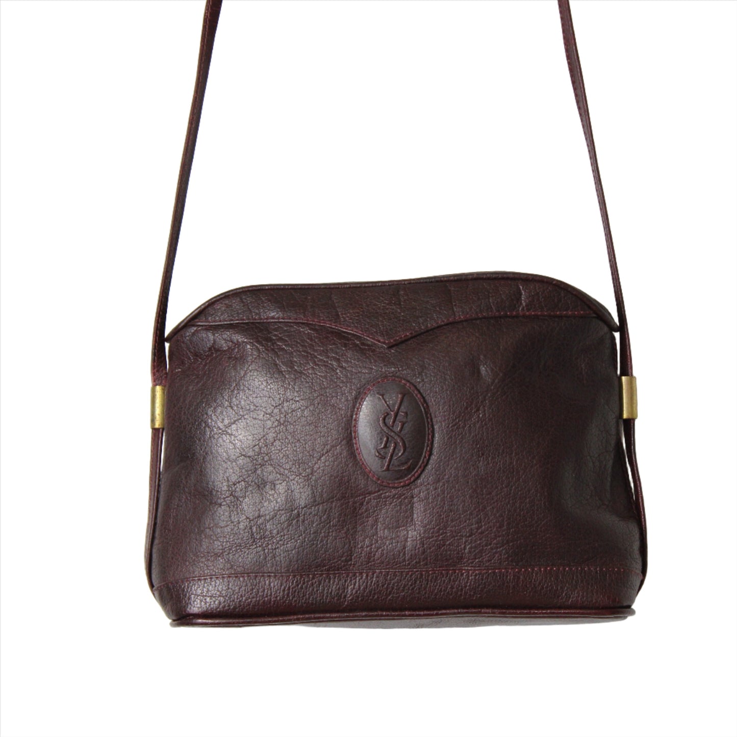 Yves Saint Laurent Burgundy Leather Crossbody Bag full view