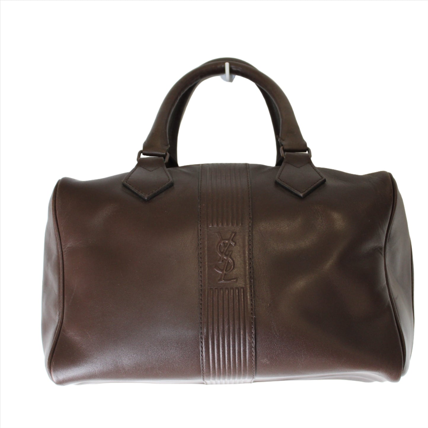 Yves Saint Laurent Brown Leather YSL Logo Boston Bag Vintage