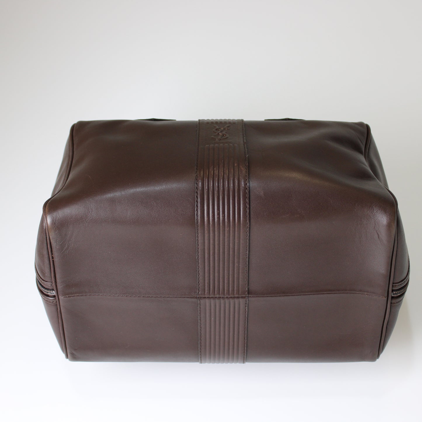 Yves Saint Laurent Brown Leather YSL Logo Boston Bag Vintage