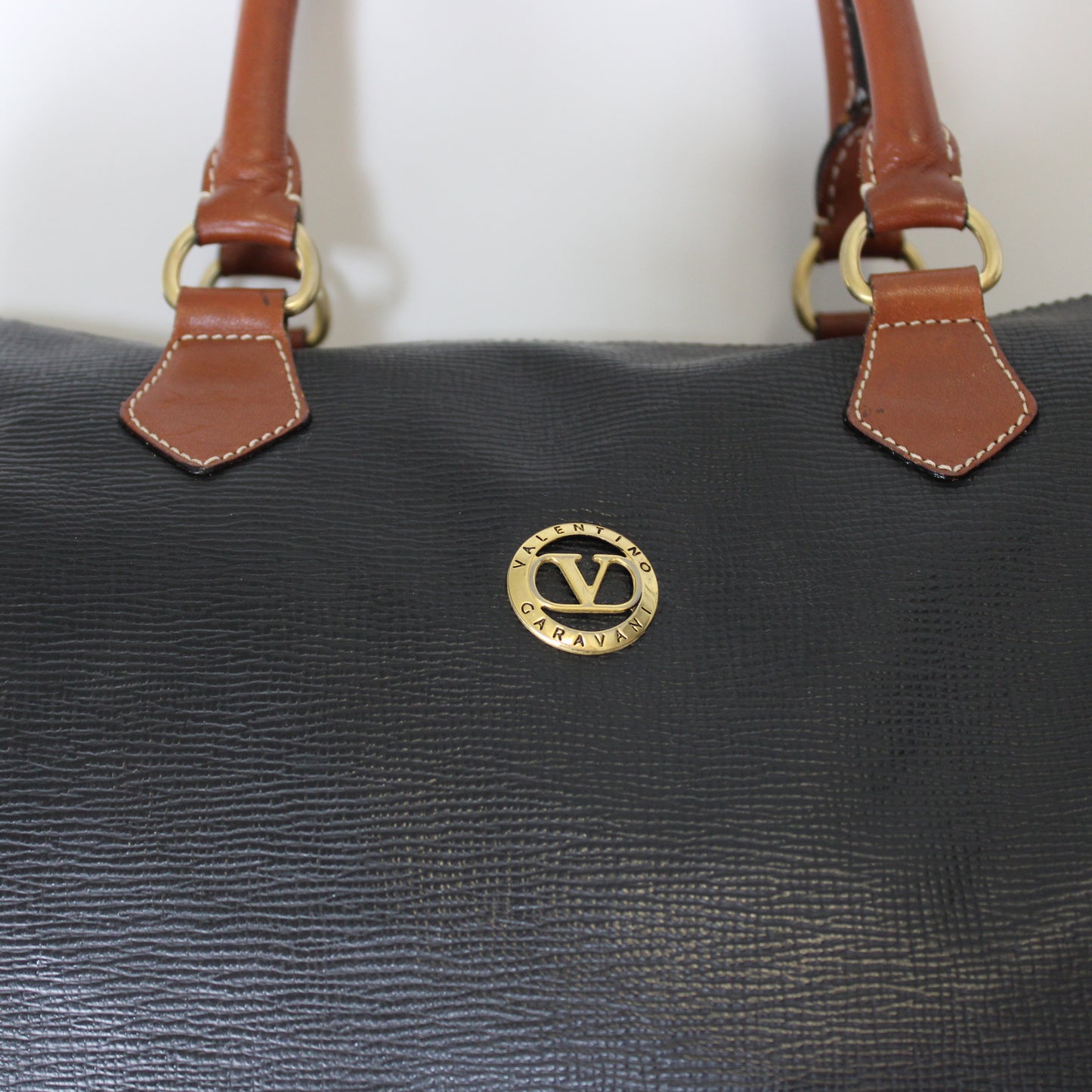 Valentino Garavani Black and Brown Leather Boston Bag