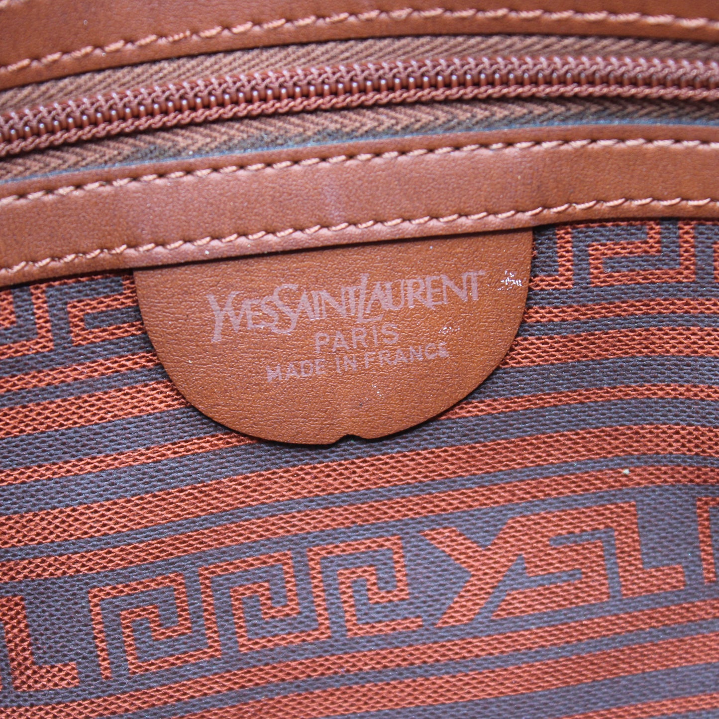 Yves Saint Laurent Tan YSL Canvas Leather Trim Boston Bag