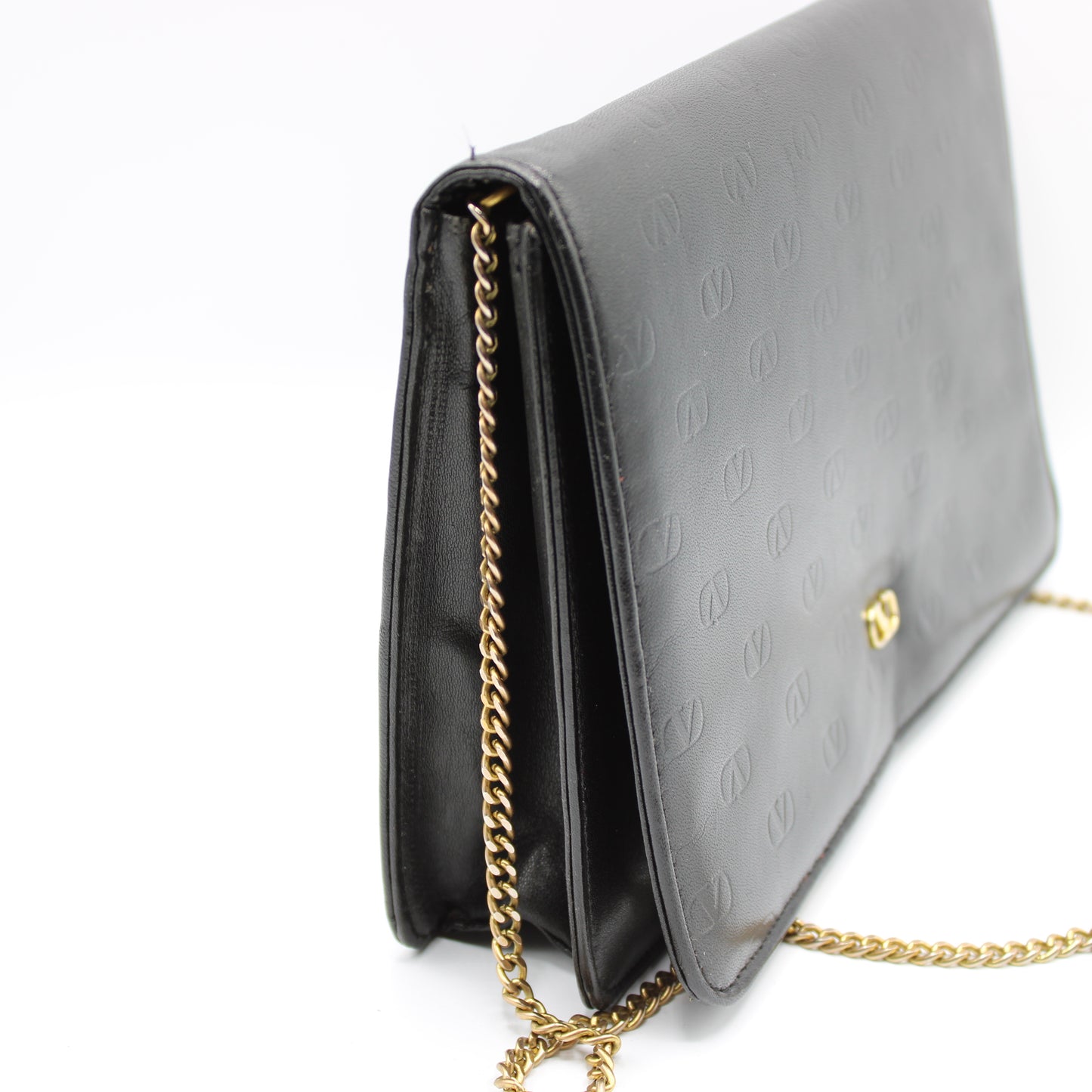 Valentino Garavani Black Lambskin Embossed Flap on Chain Crossbody Bag