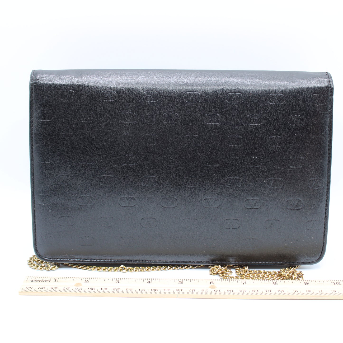 Valentino Garavani Black Lambskin Embossed Flap on Chain Crossbody Bag