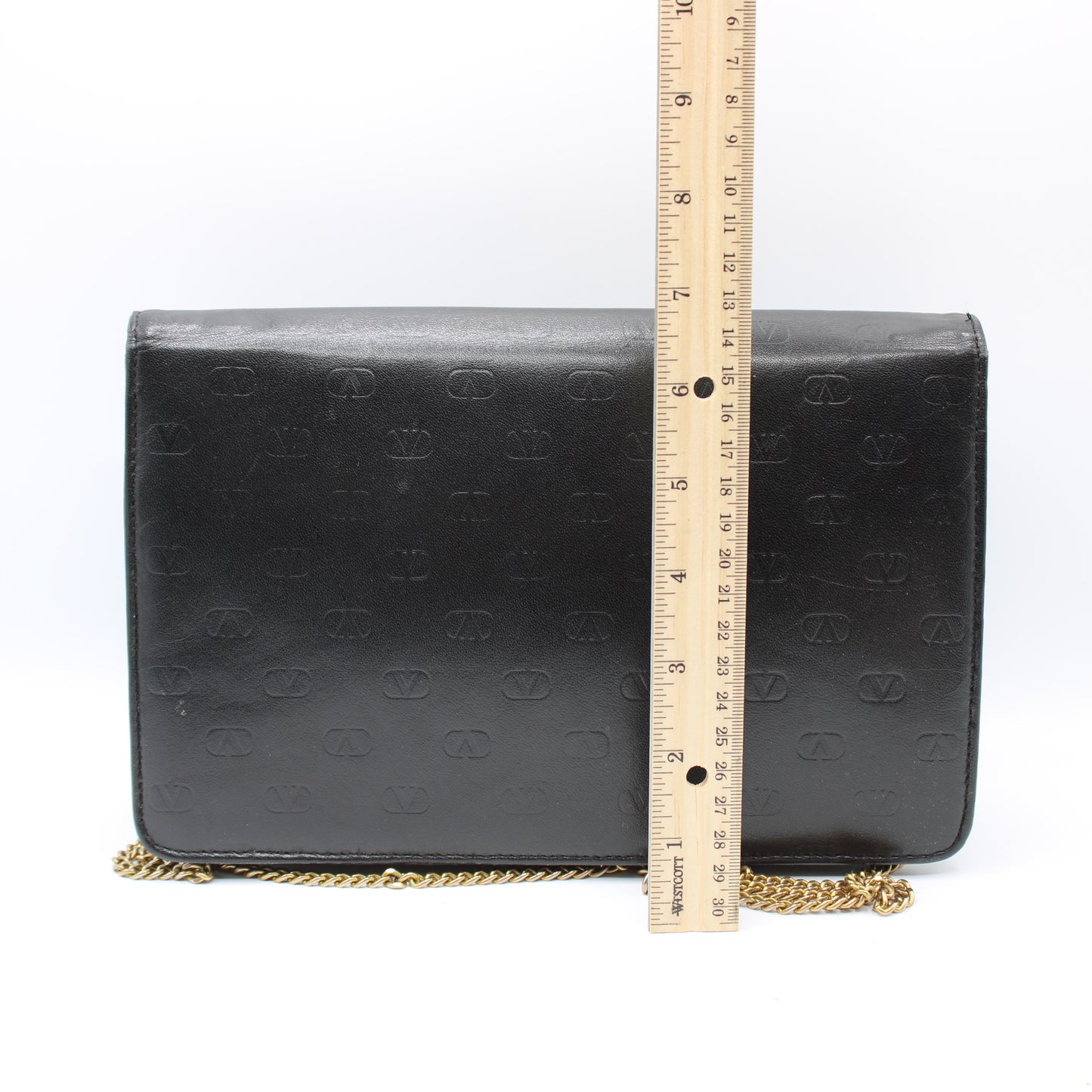 Valentino Garavani Black Lambskin Embossed Flap on Chain Crossbody Bag