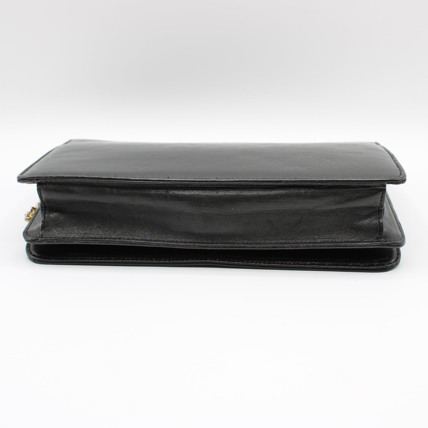 Valentino Garavani Black Lambskin Embossed Flap on Chain Crossbody Bag