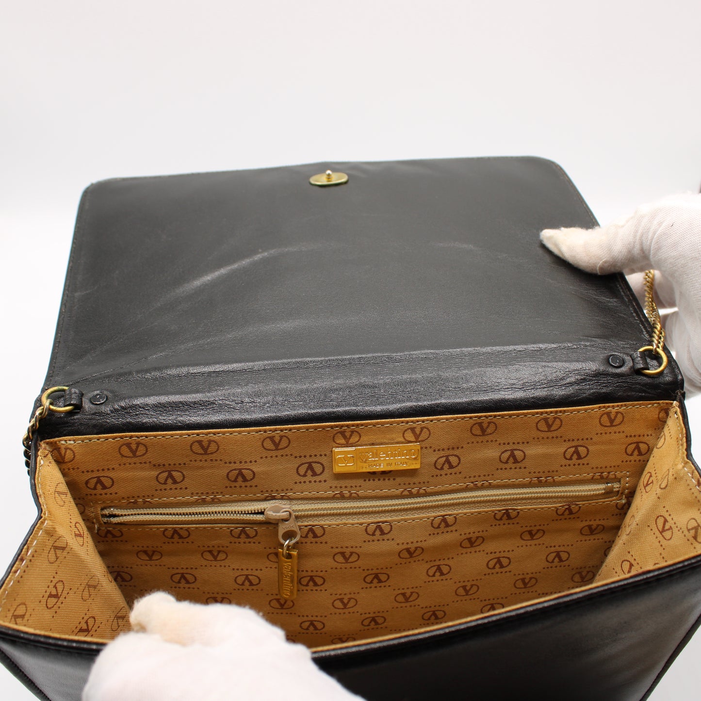 Valentino Garavani Black Lambskin Embossed Flap on Chain Crossbody Bag