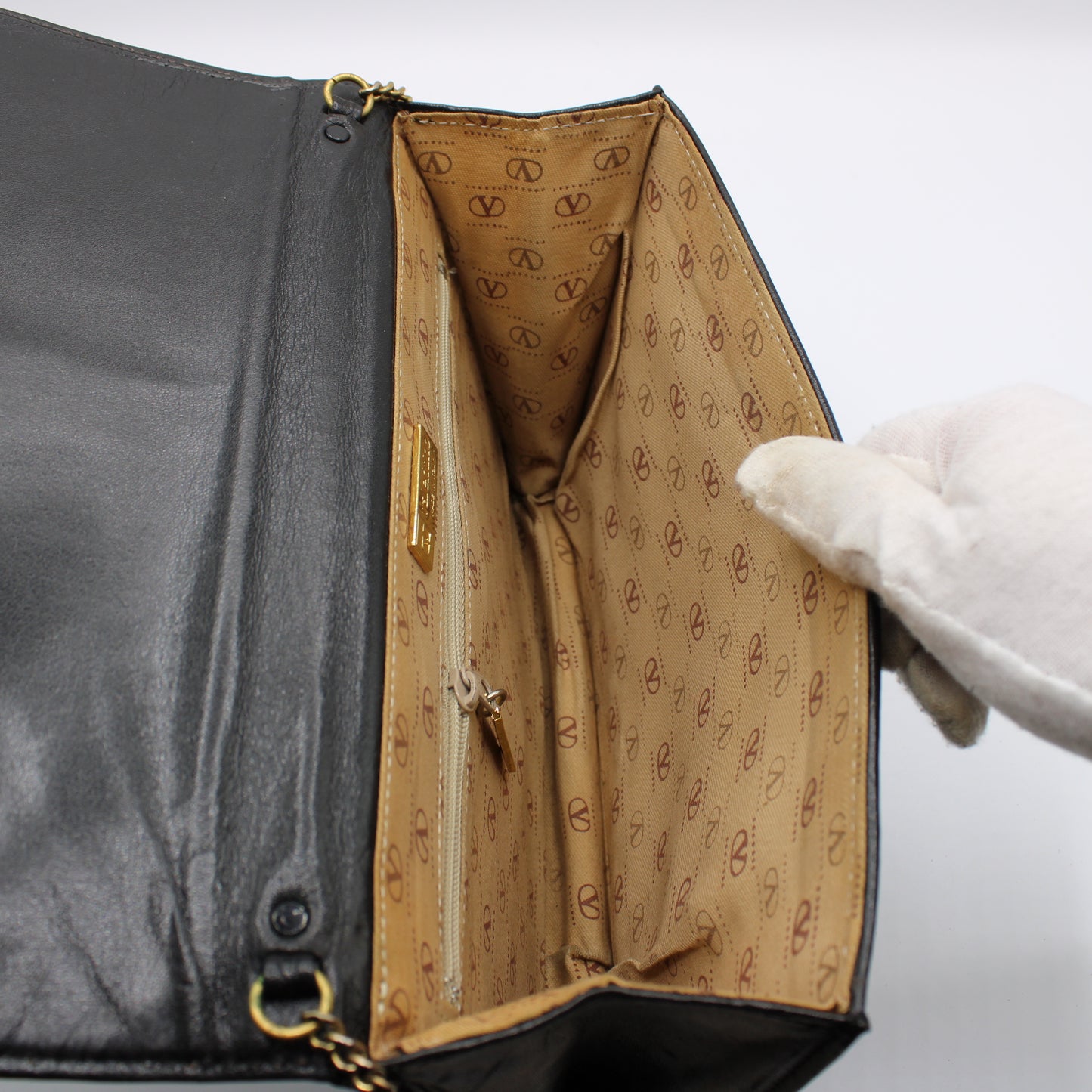 Valentino Garavani Black Lambskin Embossed Flap on Chain Crossbody Bag