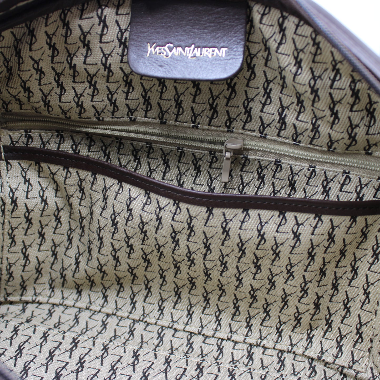 Yves Saint Laurent Brown Leather YSL Logo Boston Bag Vintage
