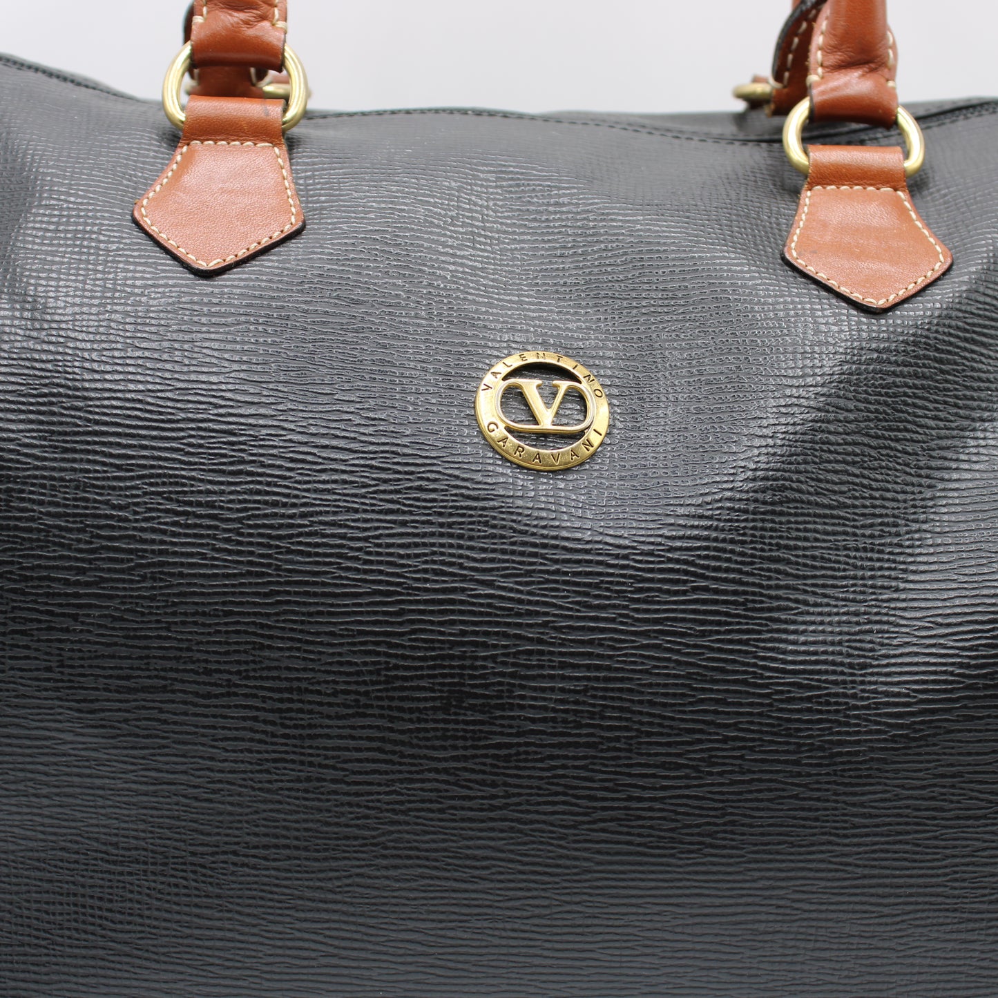 Valentino Garavani Black and Brown Leather Boston Bag