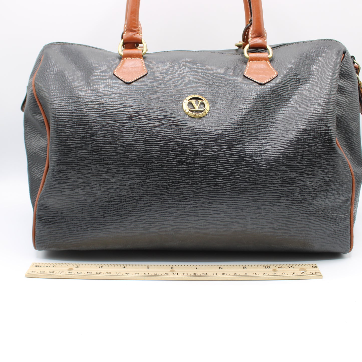 Valentino Garavani Black and Brown Leather Boston Bag