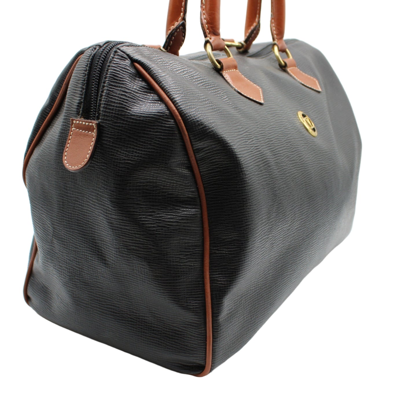 Valentino Garavani Black and Brown Leather Boston Bag