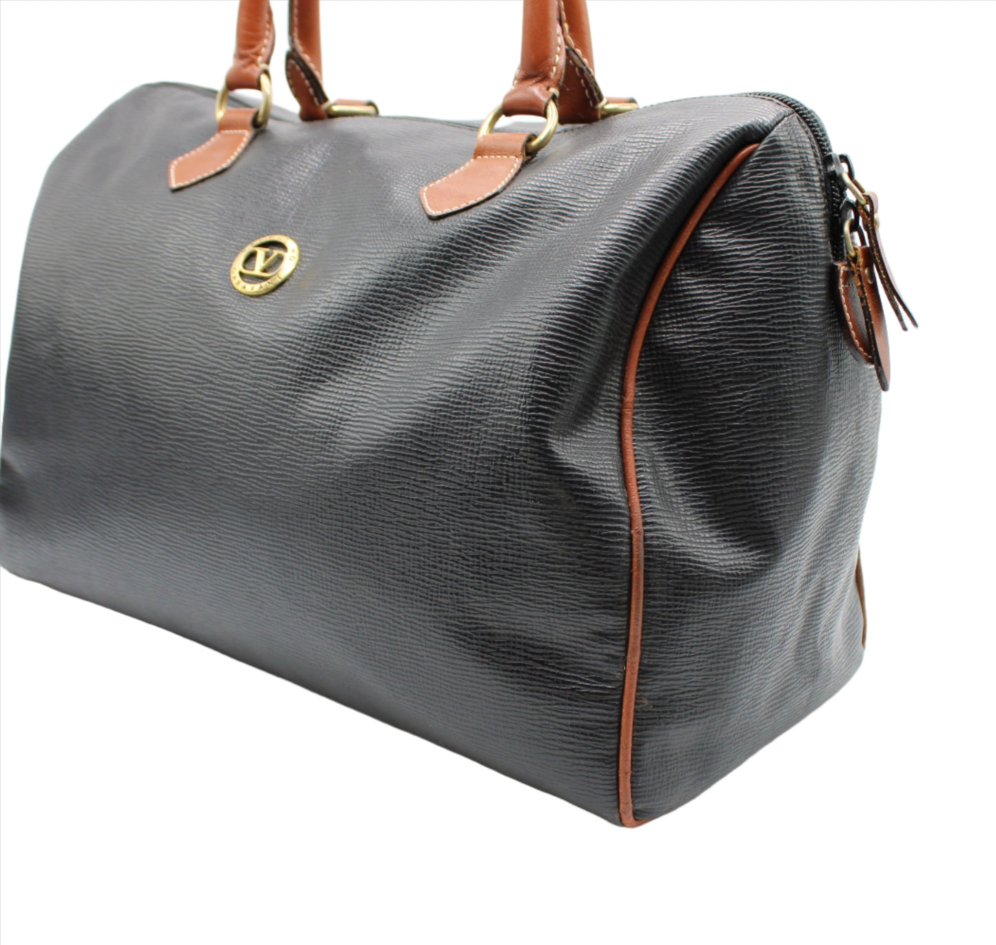 Valentino Garavani Black and Brown Leather Boston Bag